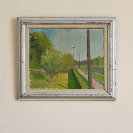 Colorful 1940's Vintage Mid Century Landscape Oil Painting From Sweden