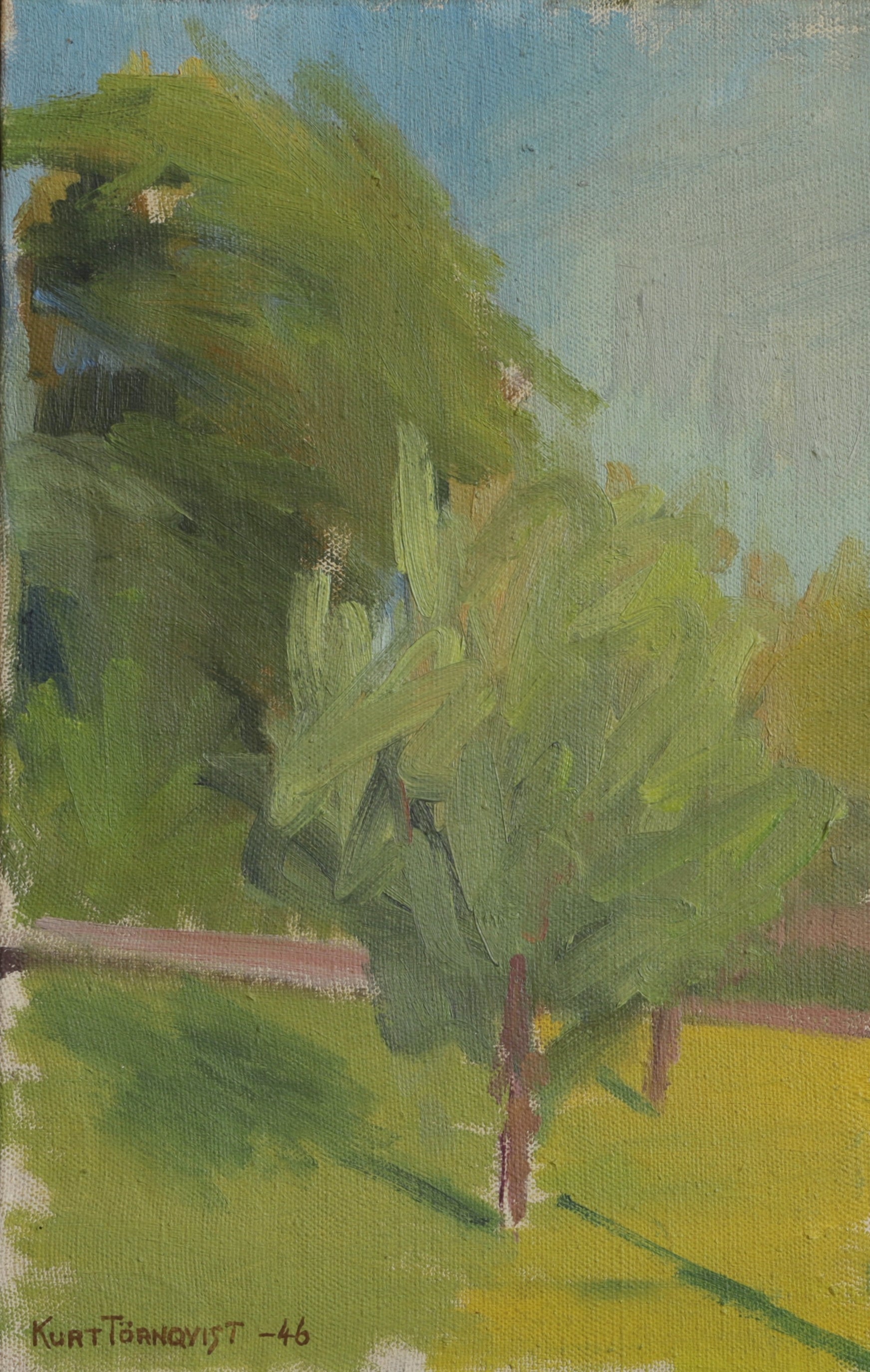 Colorful 1940's Vintage Mid Century Landscape Oil Painting From Sweden