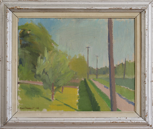 Colorful 1940's Vintage Mid Century Landscape Oil Painting From Sweden