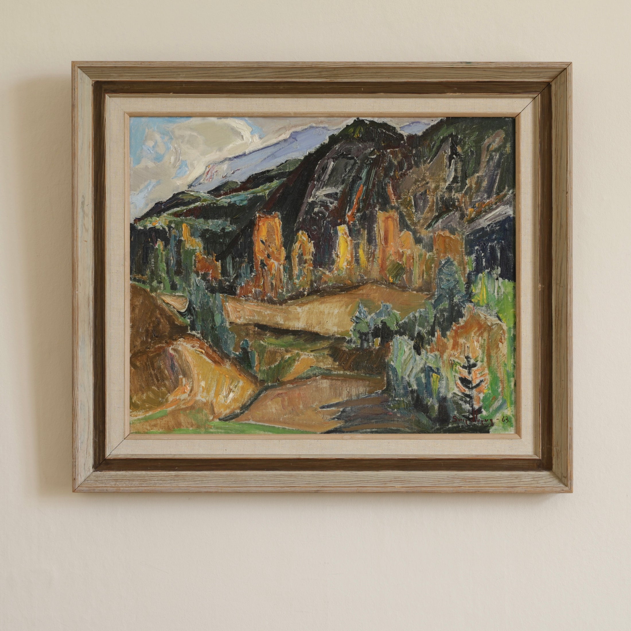 Vintage Art Room Mid Century Landscape Oil Painting From Sweden