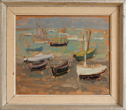 Vintage Art Room Original 1950's Mid Century Coastal Oil Painting