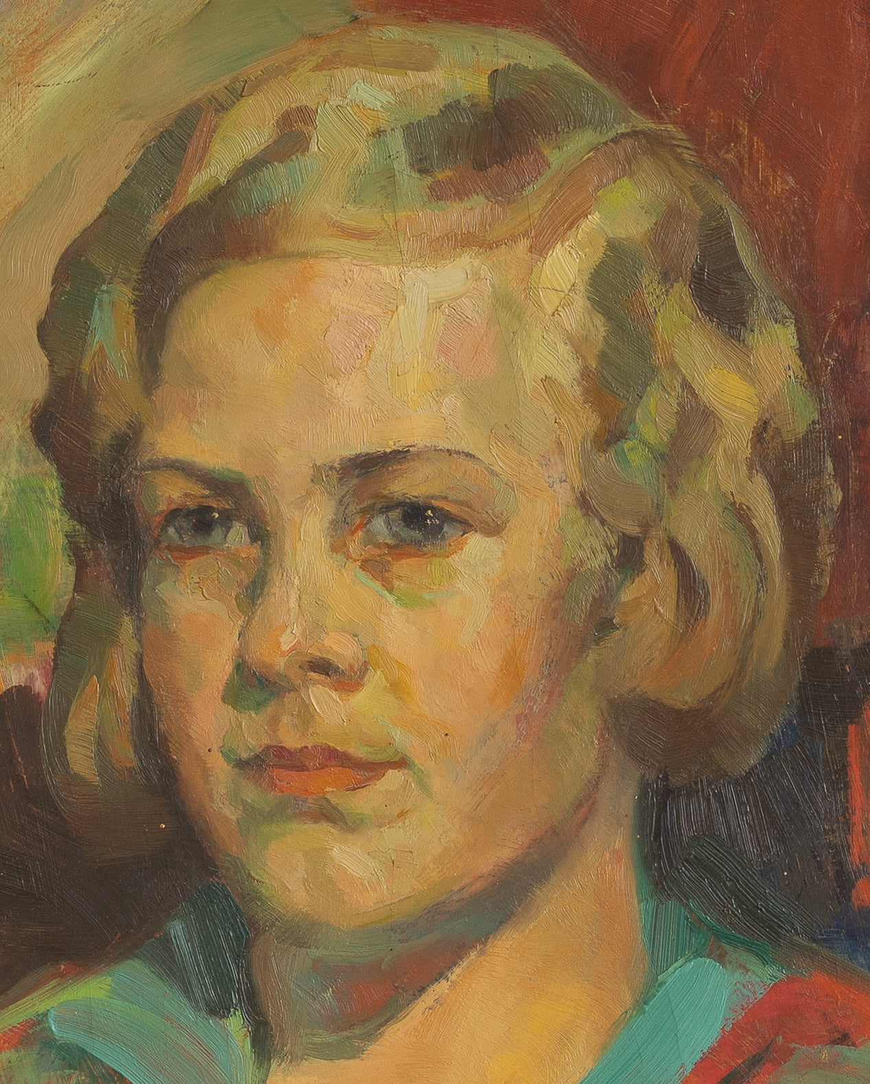 Vintage Original Girl's Portrait Oil Painting from Sweden