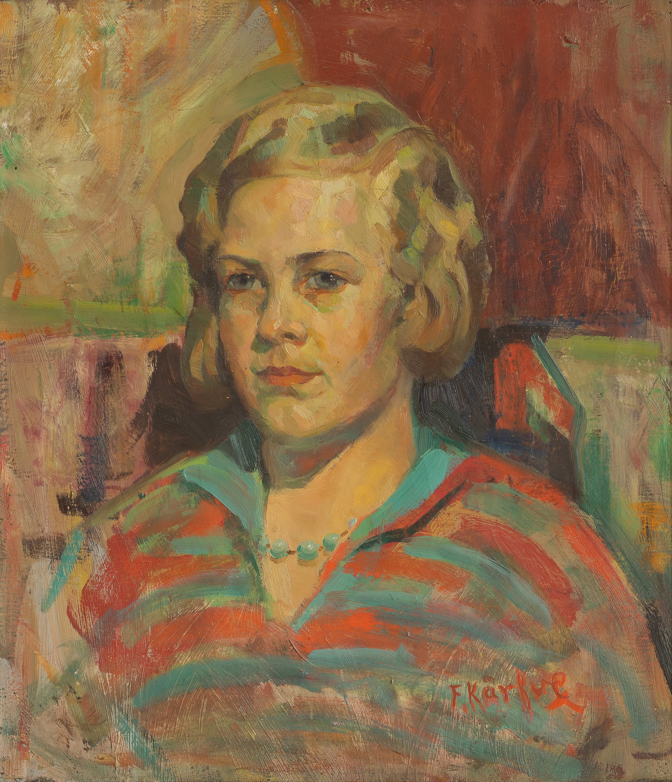 Vintage Original Girl's Portrait Oil Painting from Sweden