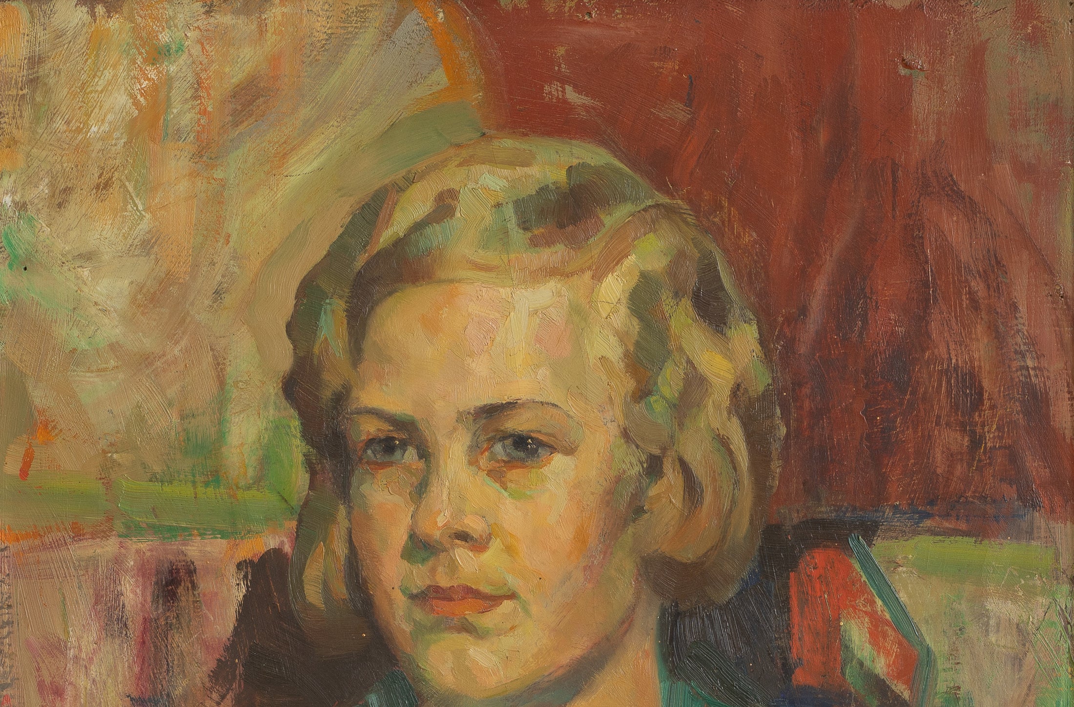 Vintage Original Girl's Portrait Oil Painting from Sweden