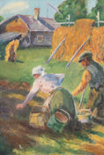 Load image into Gallery viewer, Original Vintage Colorful Harvest Oil Painting from Sweden
