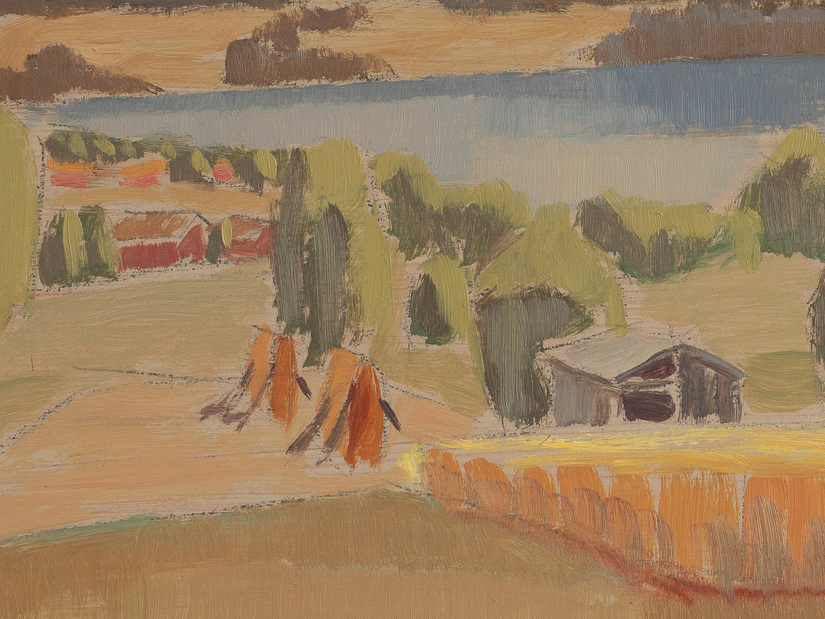 Original Landscape Oil Painting Vintage Mid Century From Sweden