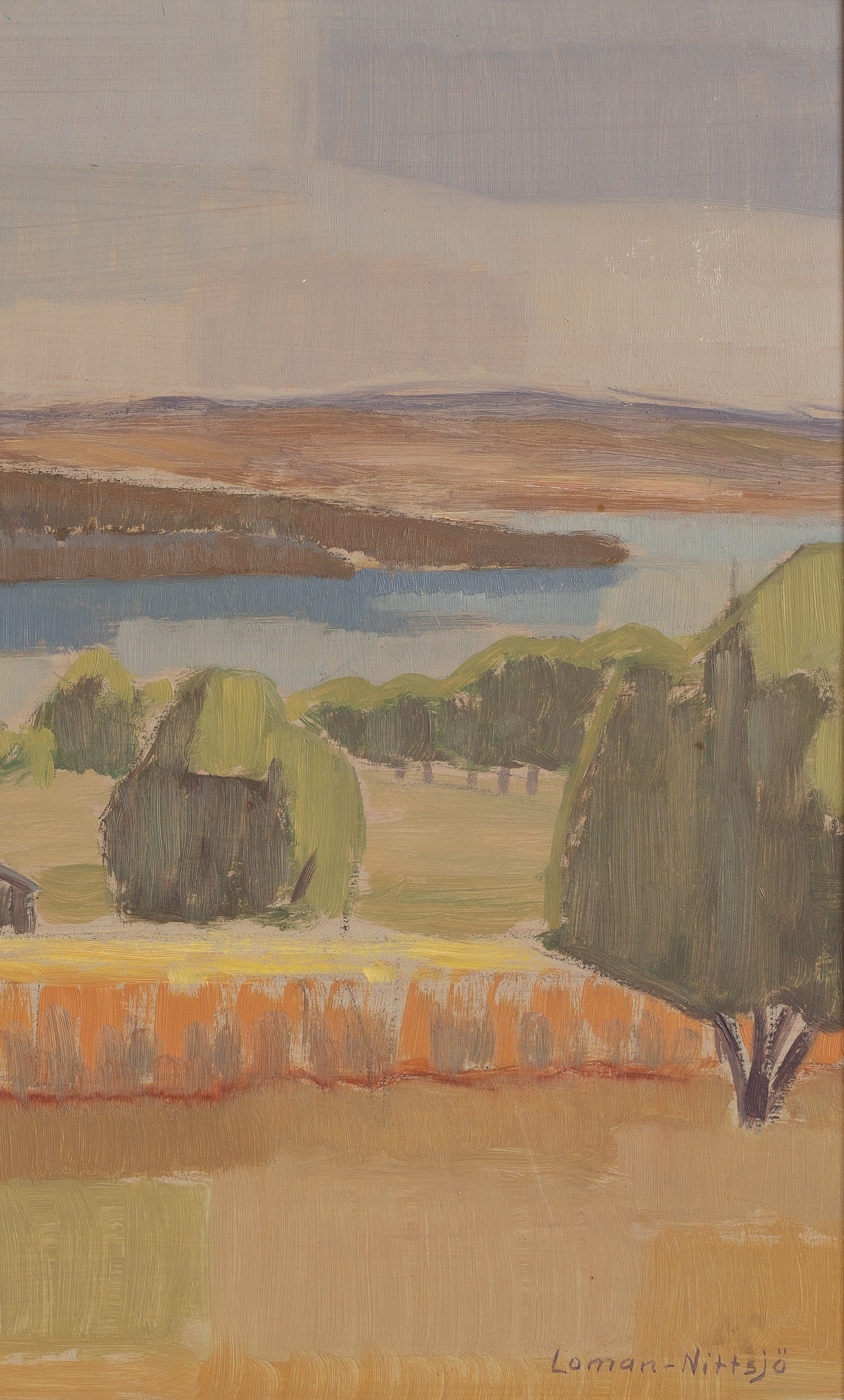 Original Landscape Oil Painting Vintage Mid Century From Sweden