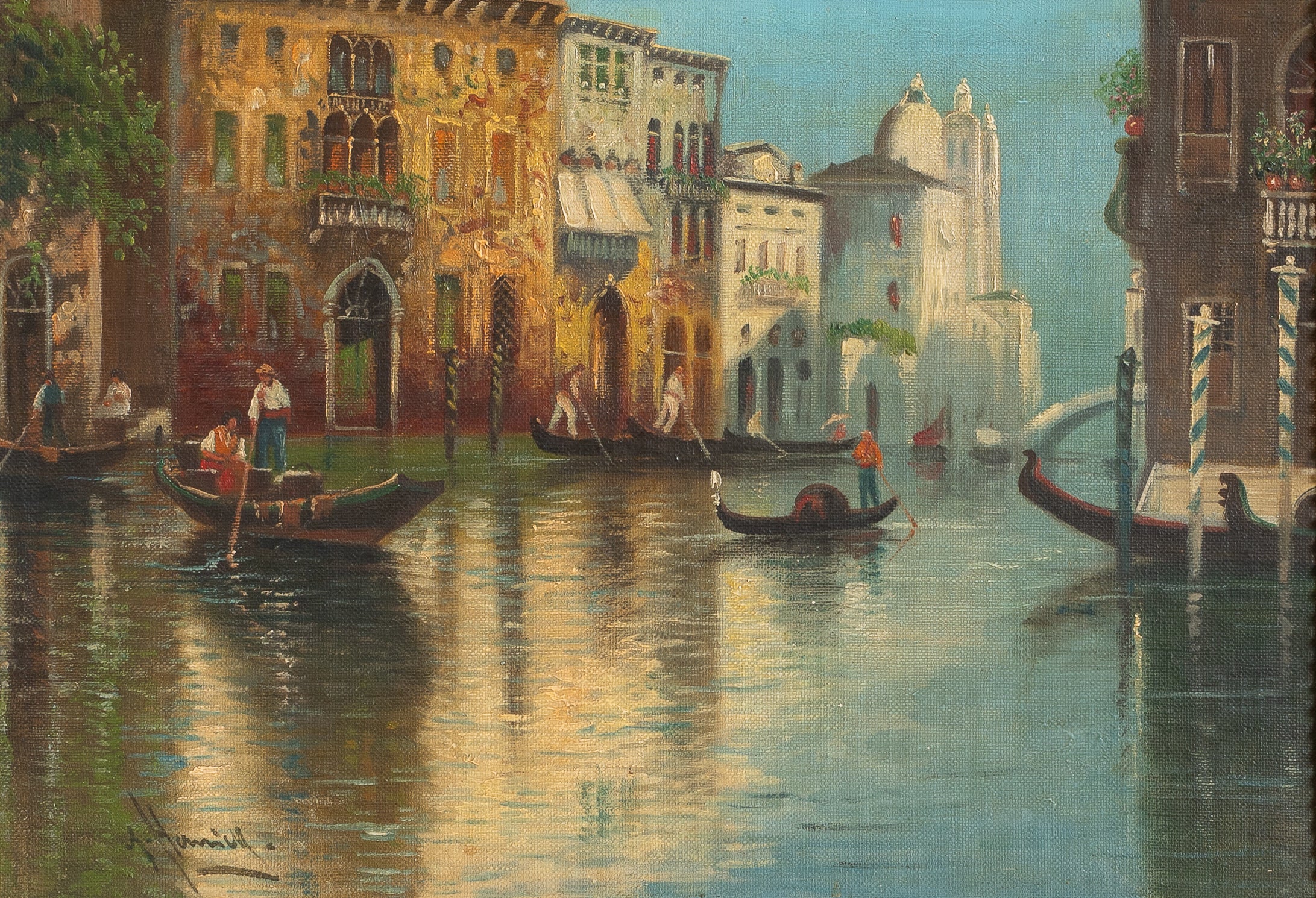 Pair of Original Vintage Oil Paintings of Venice