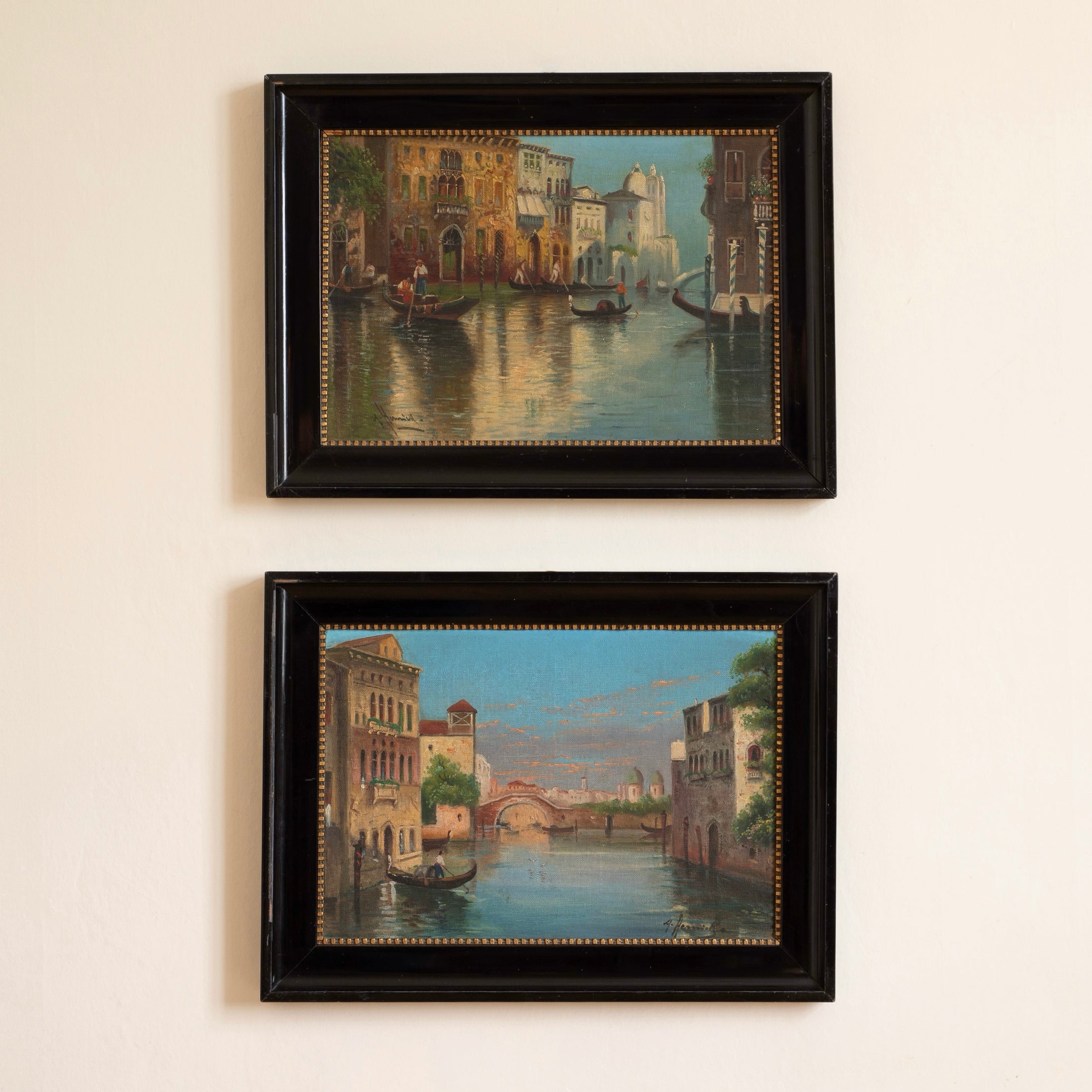 Pair of Original Vintage Oil Paintings of Venice