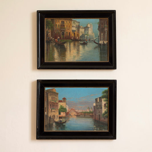 Pair of Original Vintage Oil Paintings of Venice