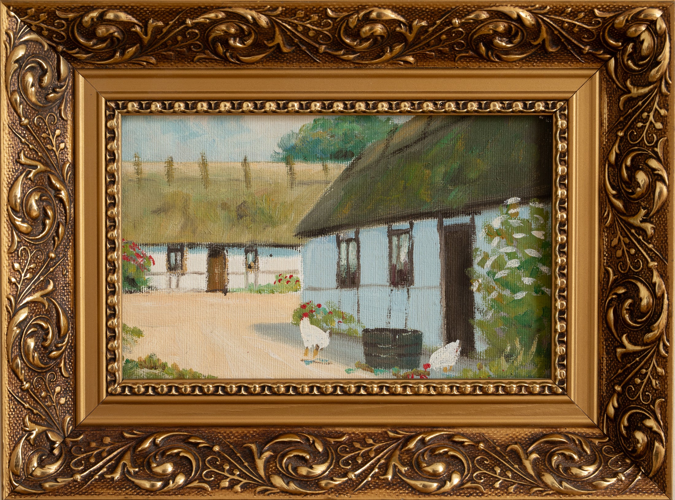 Vintage Pair Original Farmhouse Oil Paintings from Sweden