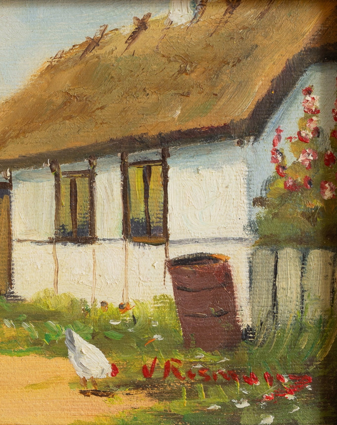 Vintage Pair Original Farmhouse Oil Paintings from Sweden