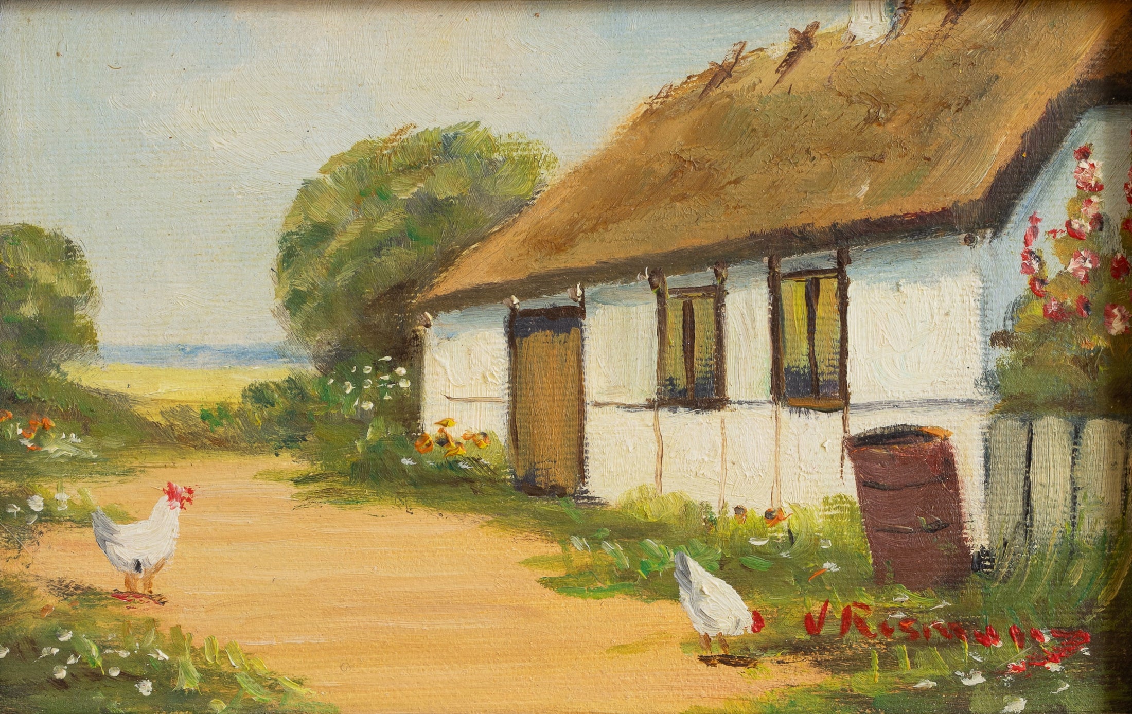 Vintage Pair Original Farmhouse Oil Paintings from Sweden