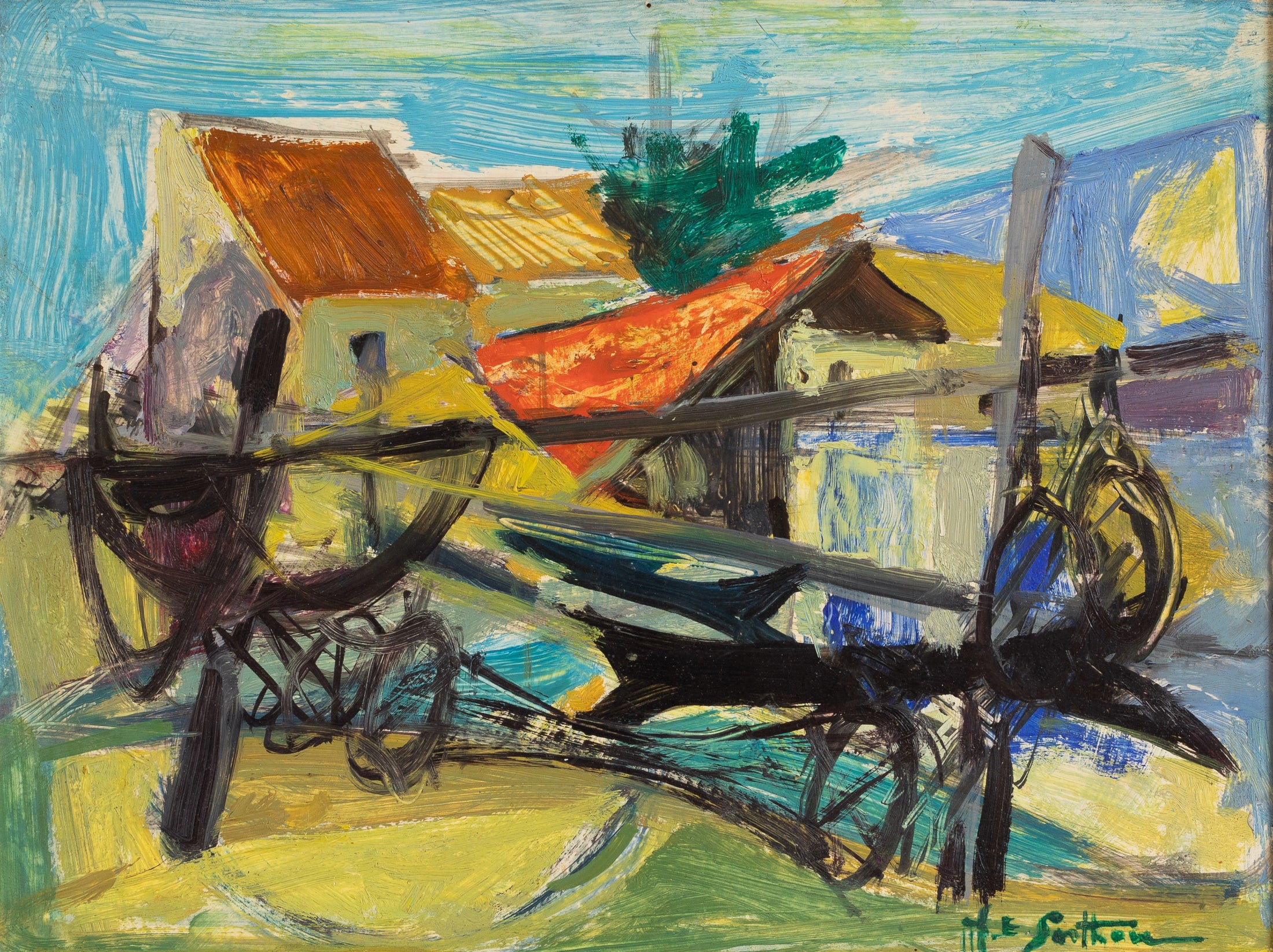Mid Century Original Abstract Oil Painting from Sweden