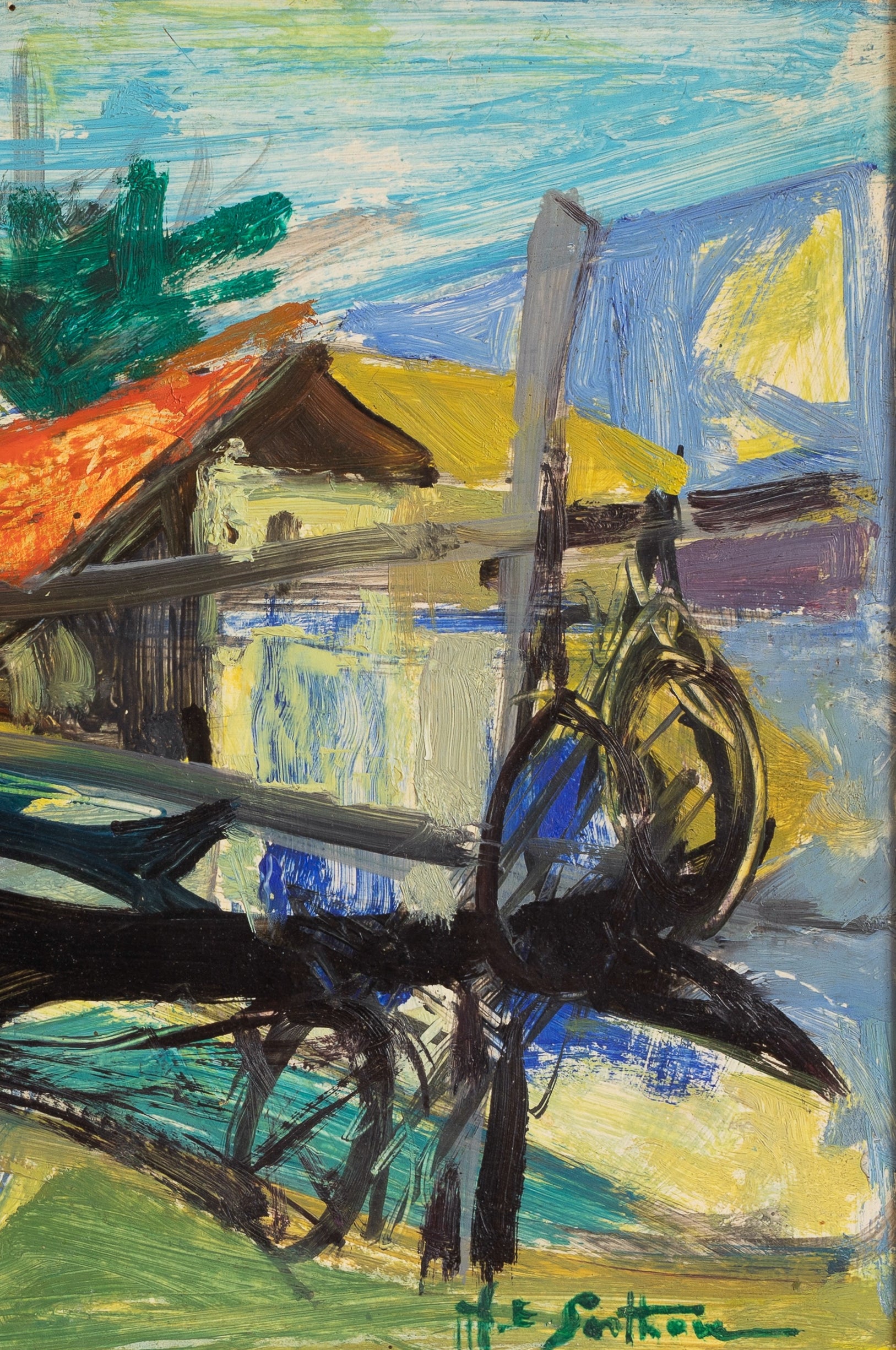 Mid Century Original Abstract Oil Painting from Sweden