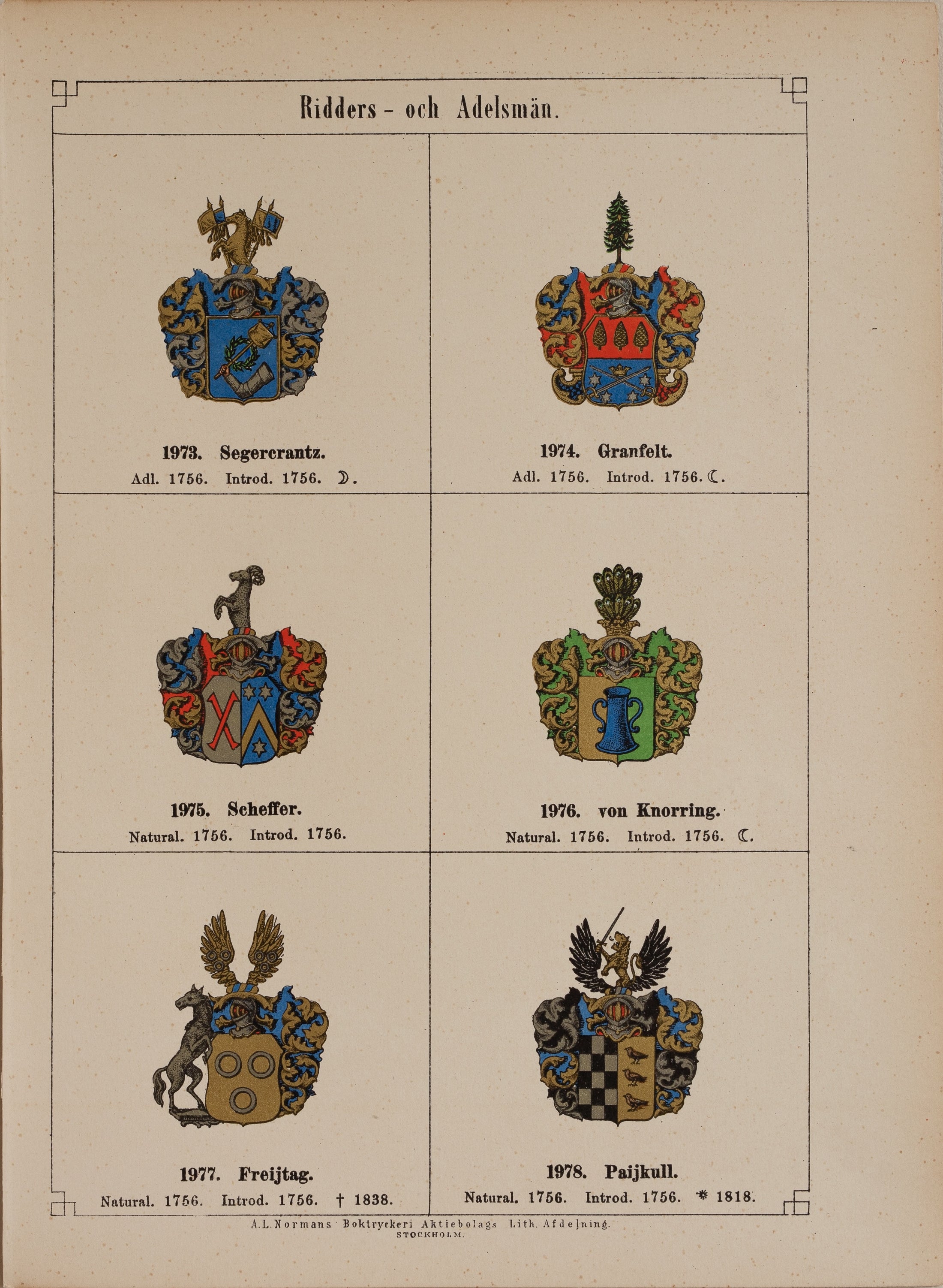 Heraldic Crests of Swedish Knights and Nobility