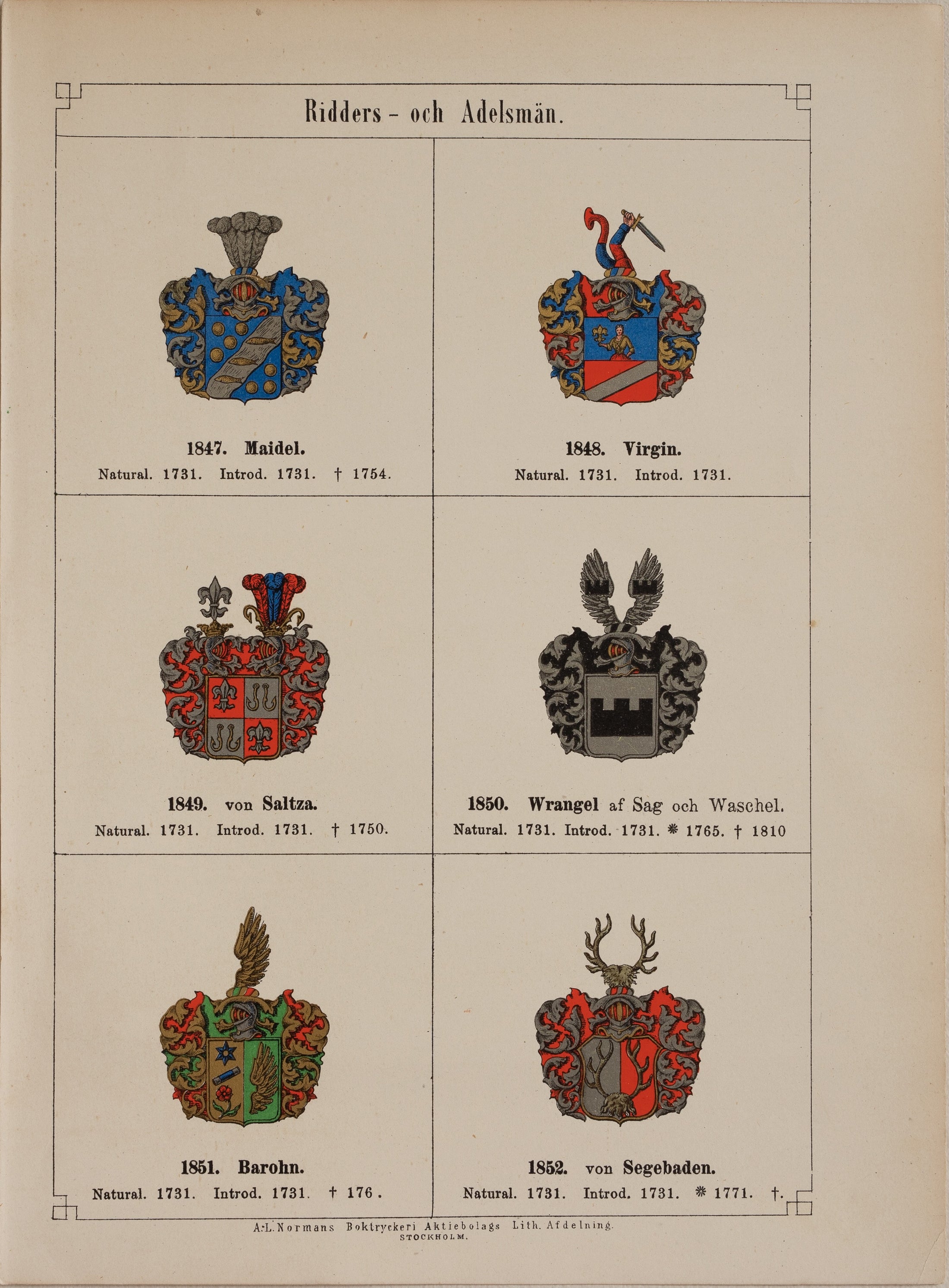 Heraldic Crests of Swedish Knights and Nobility