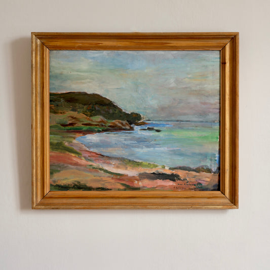 Mid Century Vintage Coastal Oil Painting from Sweden 1943