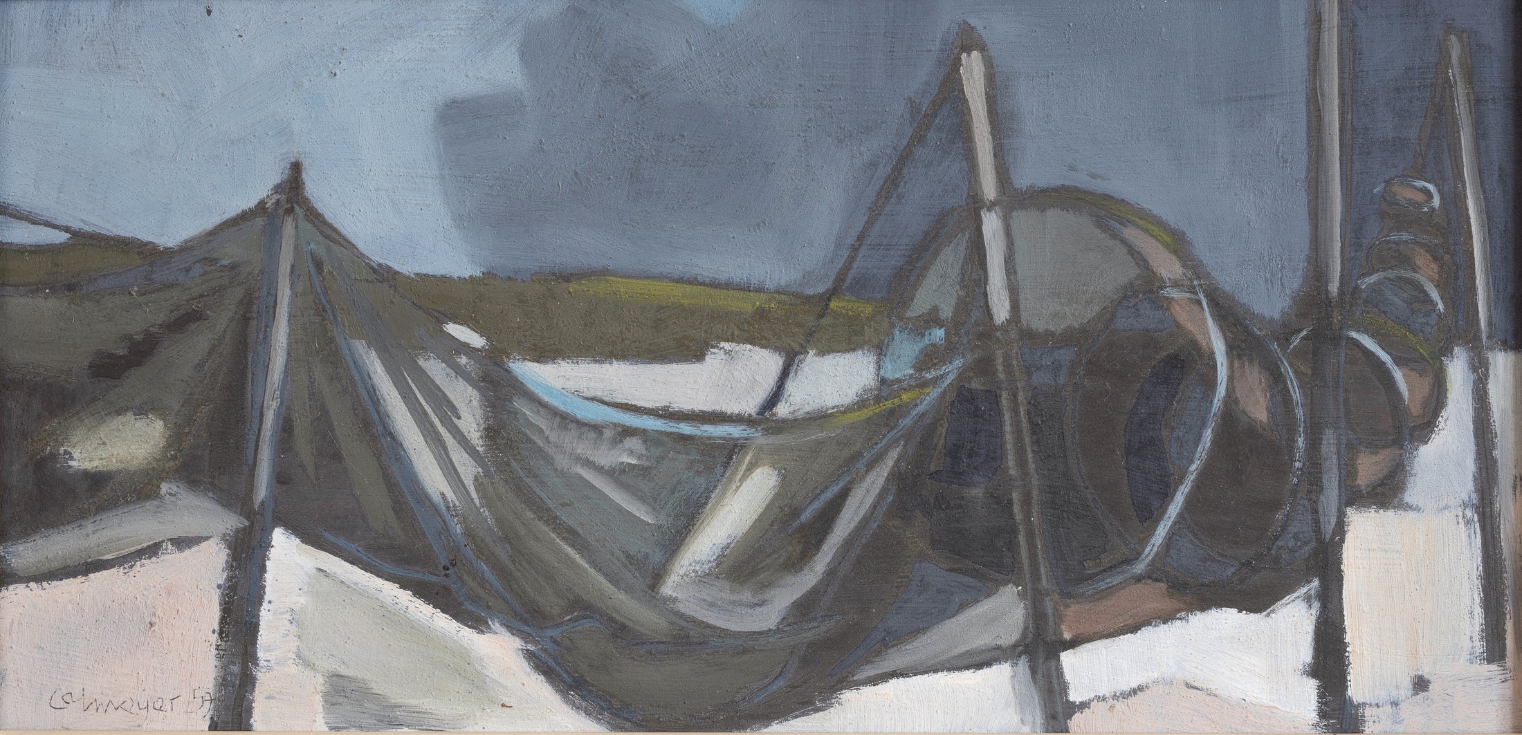 Original Mid Century Coastal Oil Painting from Sweden