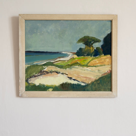 Vintage Art Room Original Coastal Oil Painting from Sweden