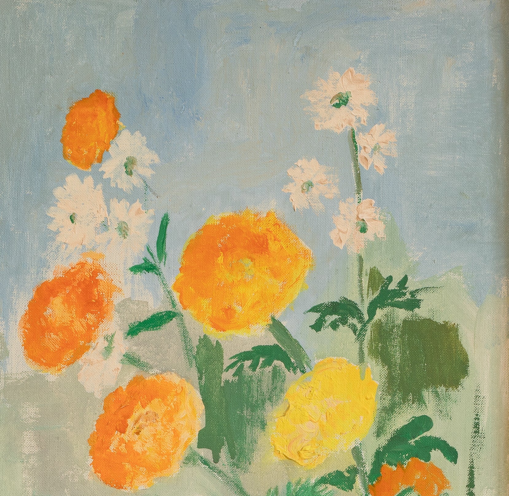 Vintage Mid Century Original Blooming Garden Oil Painting from Sweden