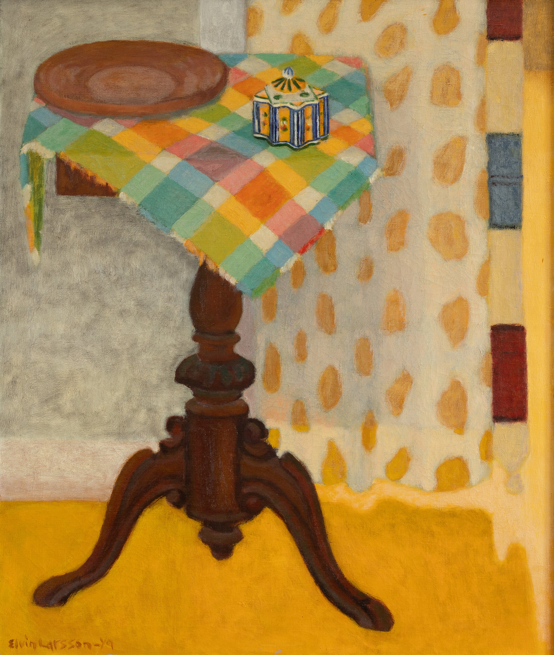 Vintage Mid Century Art Original Interior Oil Painting from Sweden