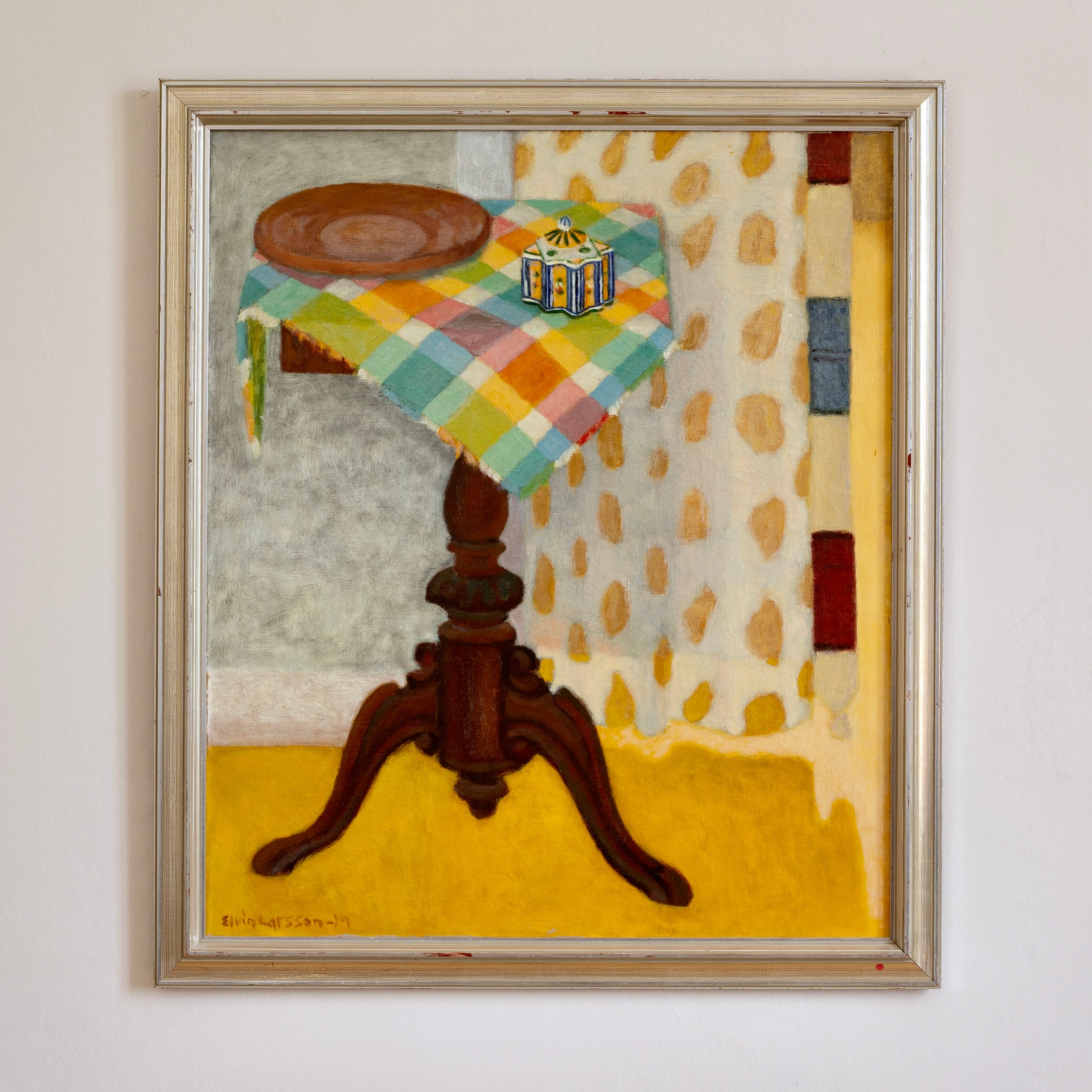 Vintage Mid Century Art Original Interior Oil Painting from Sweden