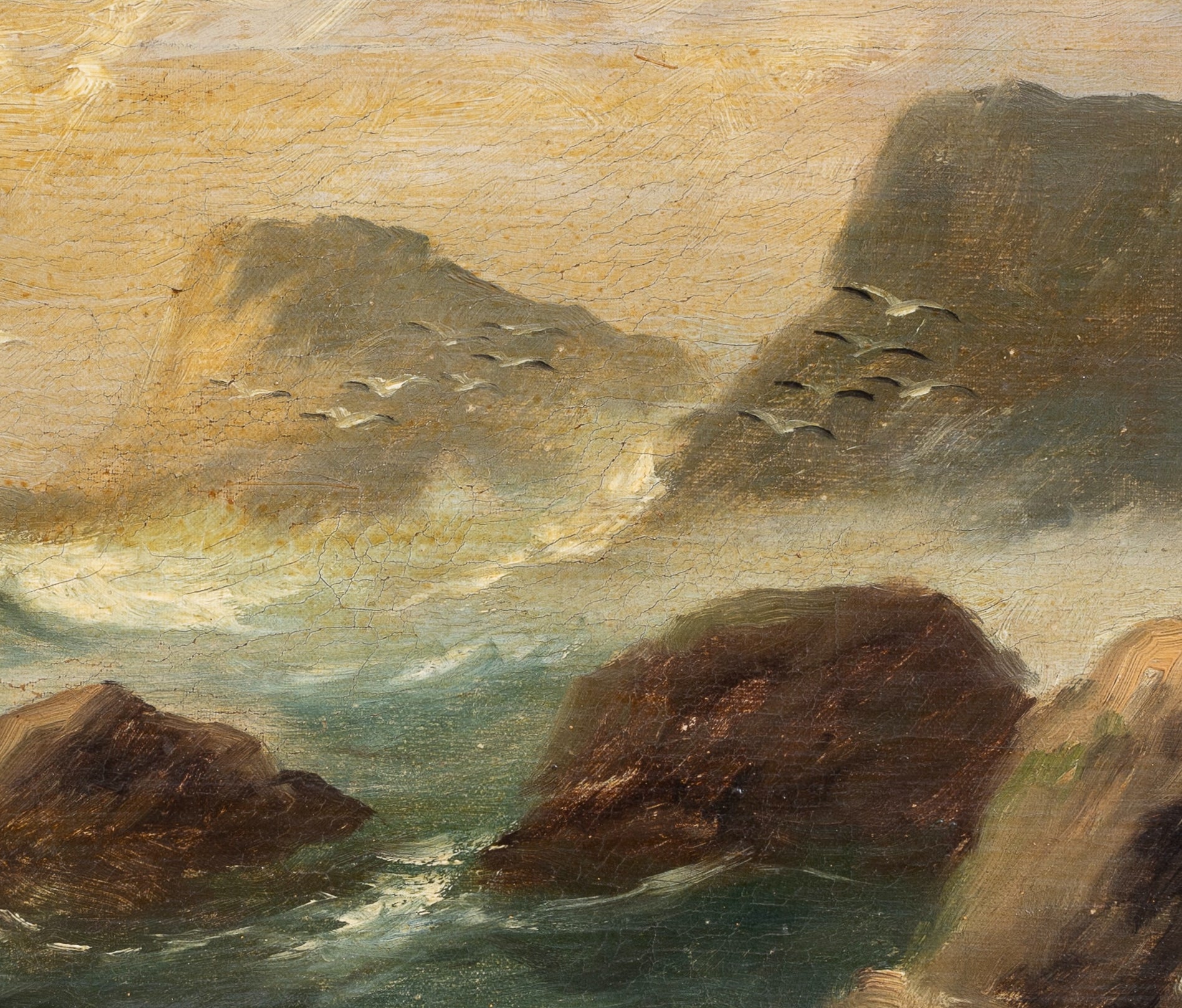 Vintage Coastal Original Oil Painting From Sweden
