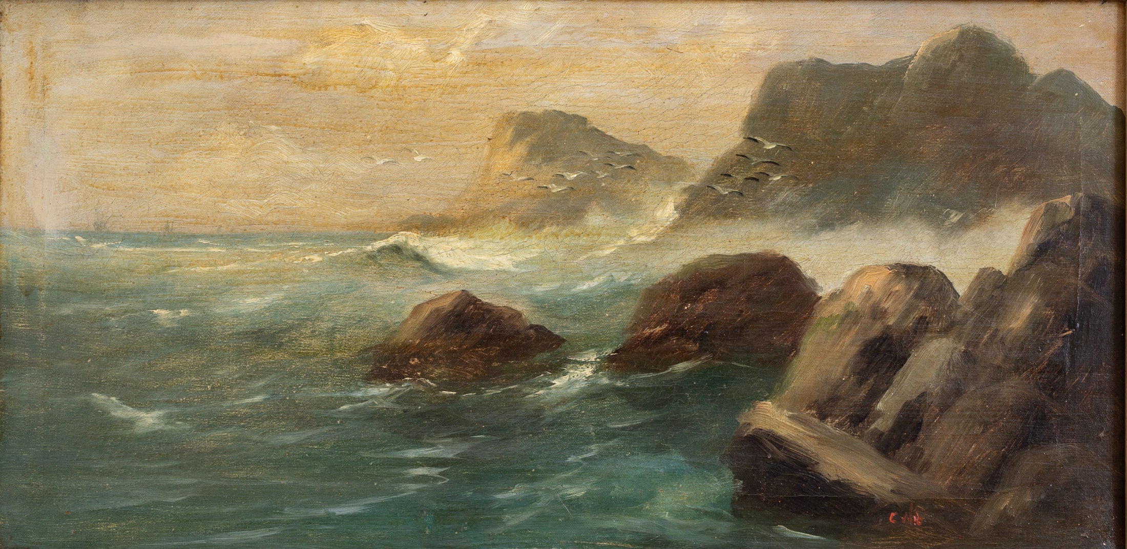 Vintage Coastal Original Oil Painting From Sweden