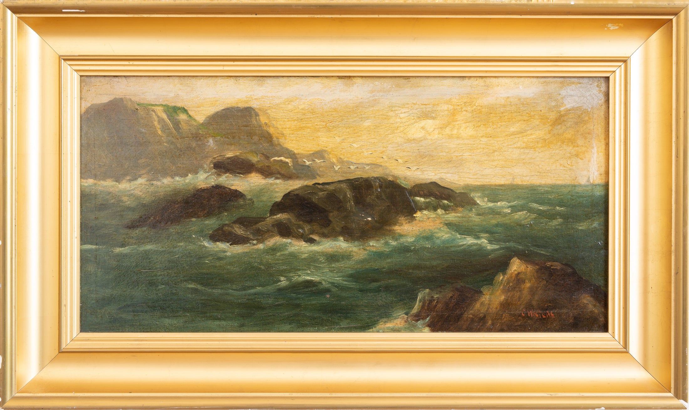 Original Seascape Oil Painting Vintage From Sweden