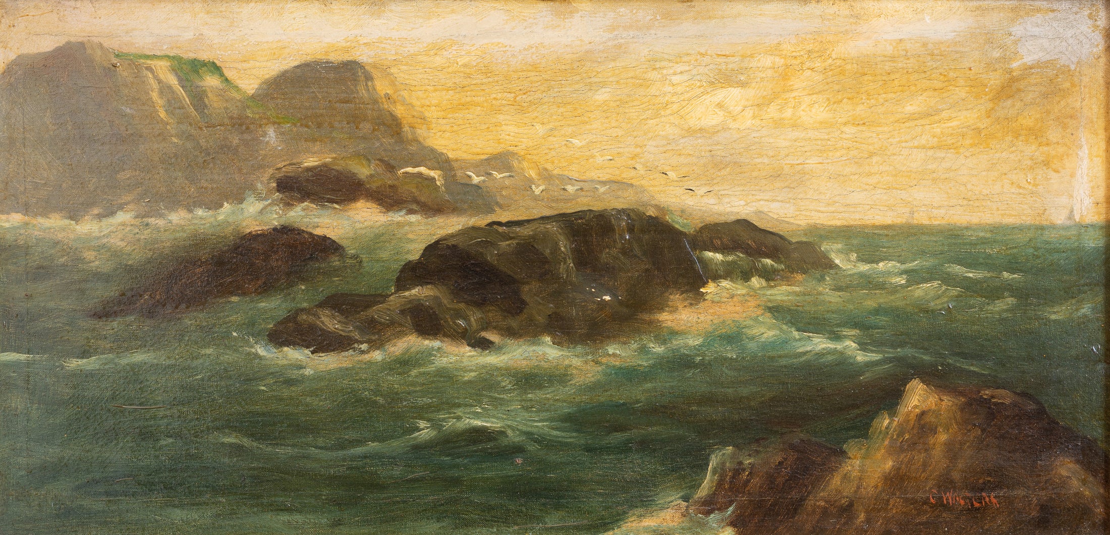 Original Seascape Oil Painting Vintage From Sweden