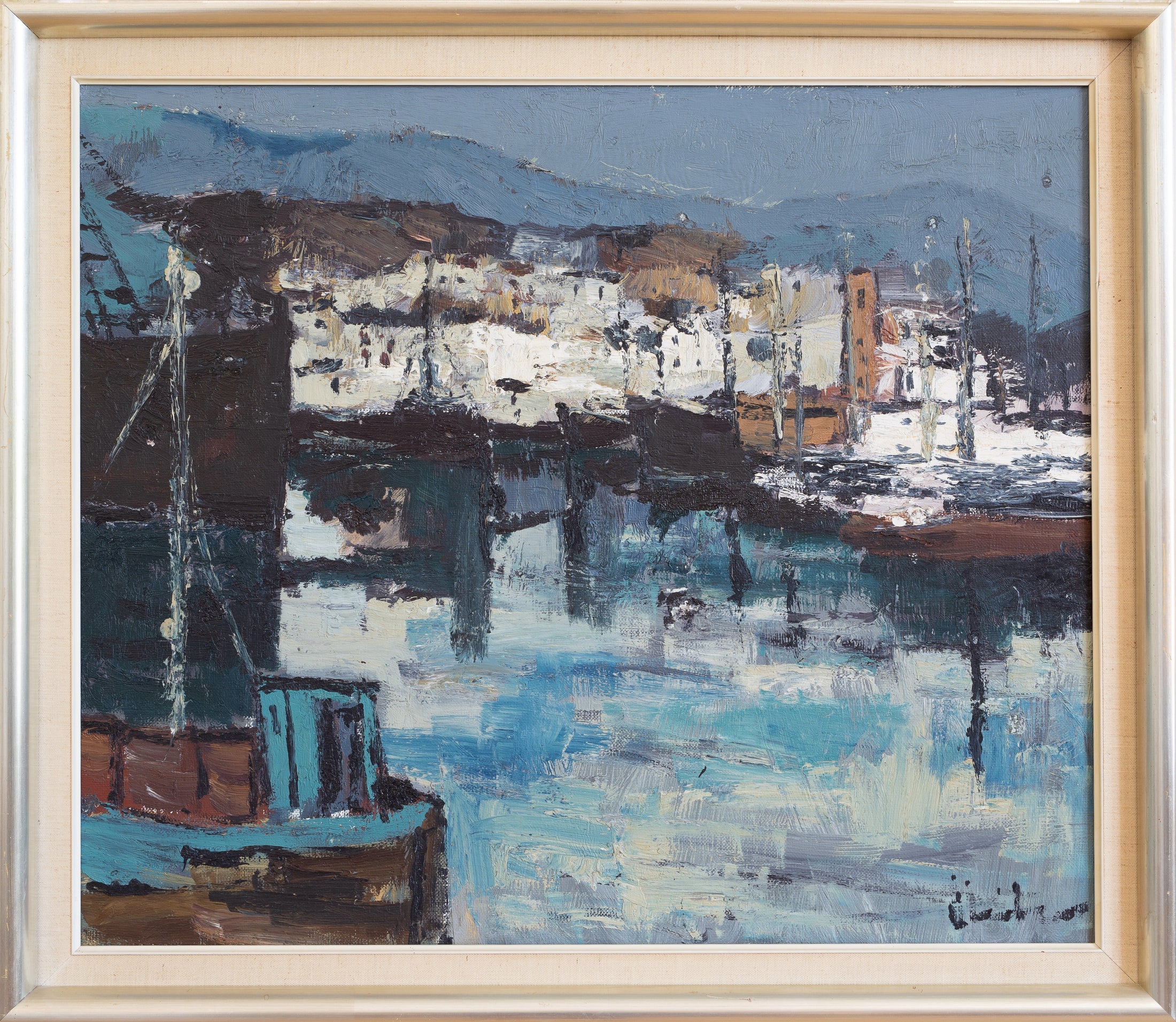 Mid Century Original Vintage Coastal Oil Painting from Sweden