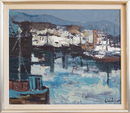 Mid Century Original Vintage Coastal Oil Painting from Sweden