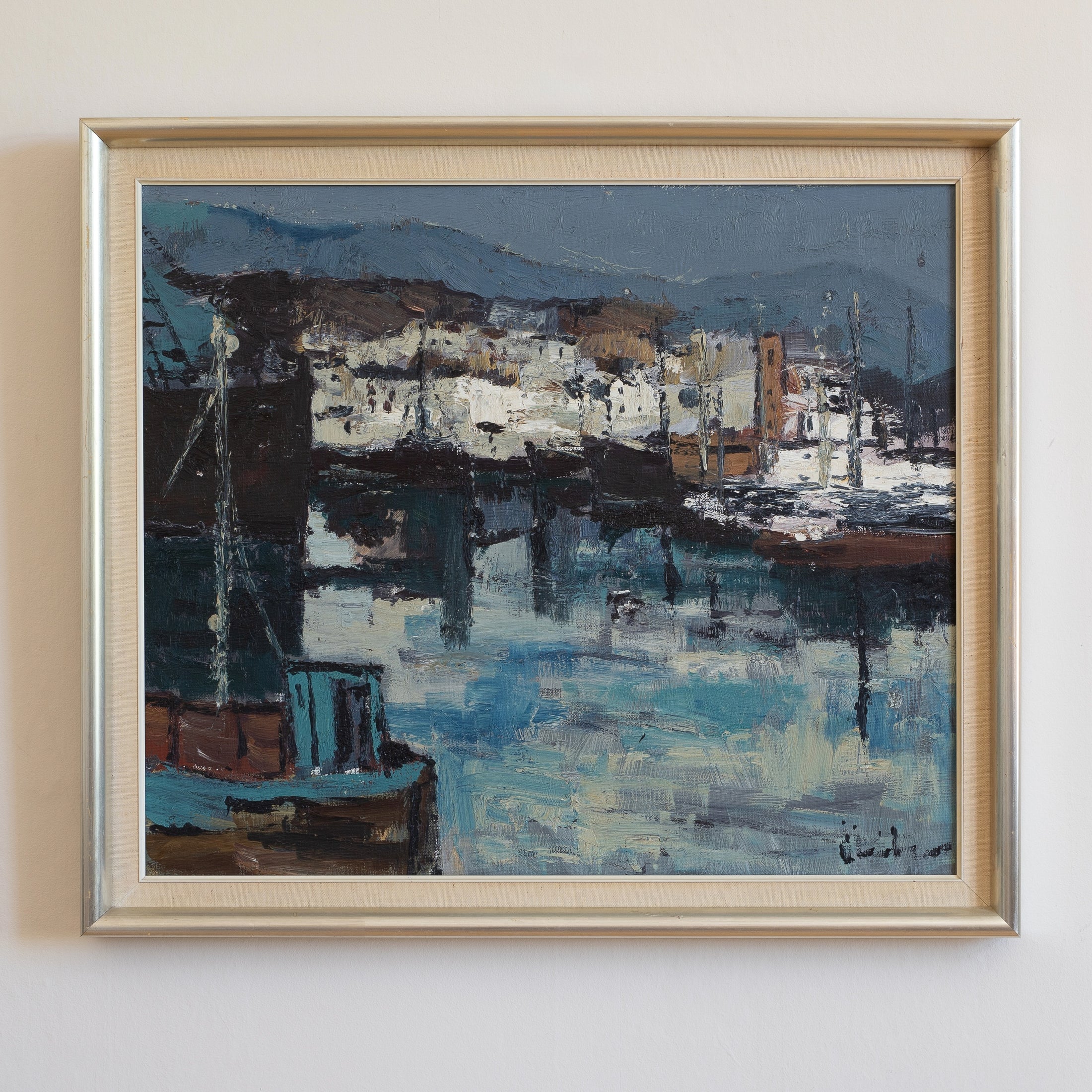 Mid Century Original Vintage Coastal Oil Painting from Sweden