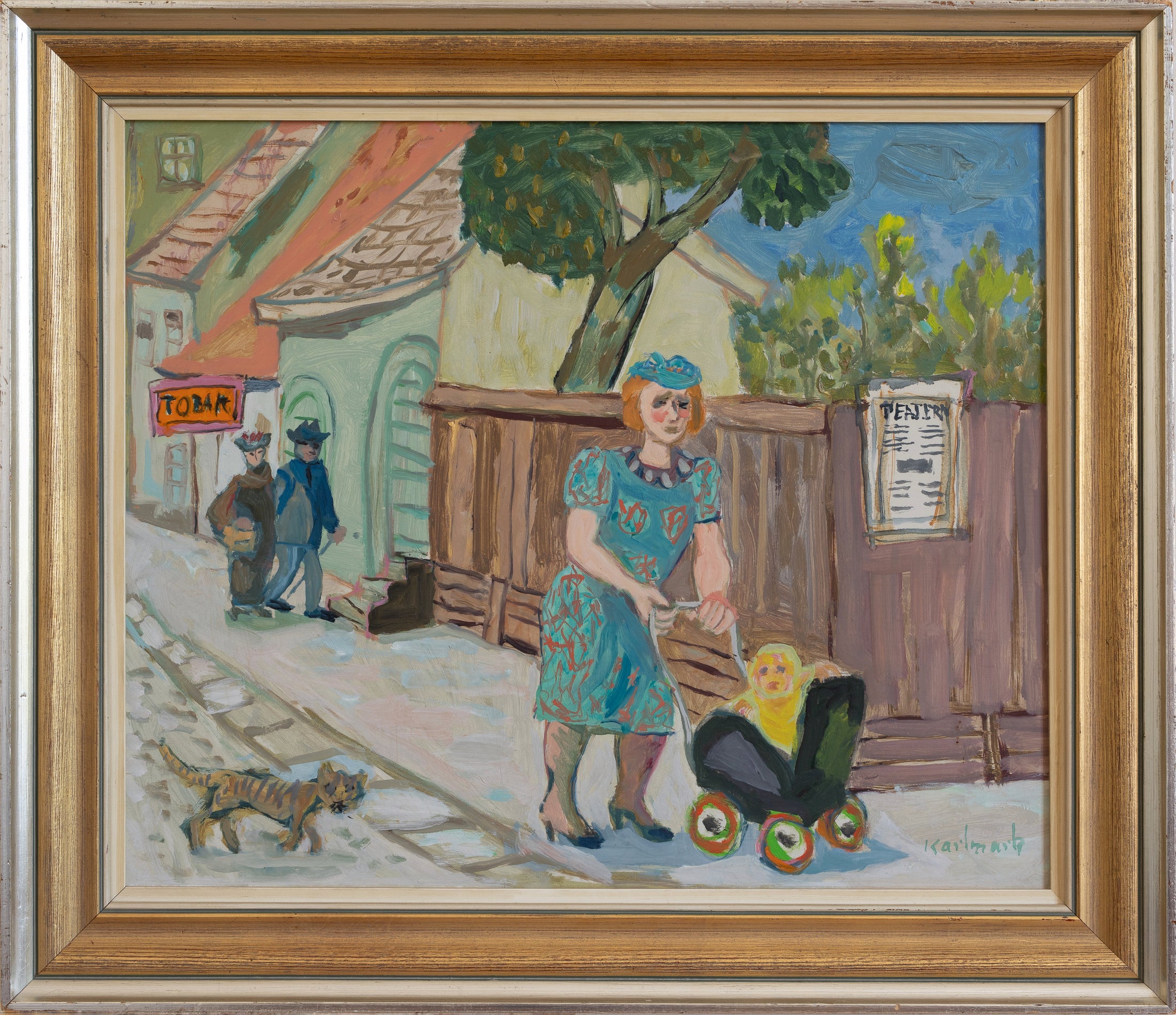 Vintage Art Original Village Oil Painting from Sweden