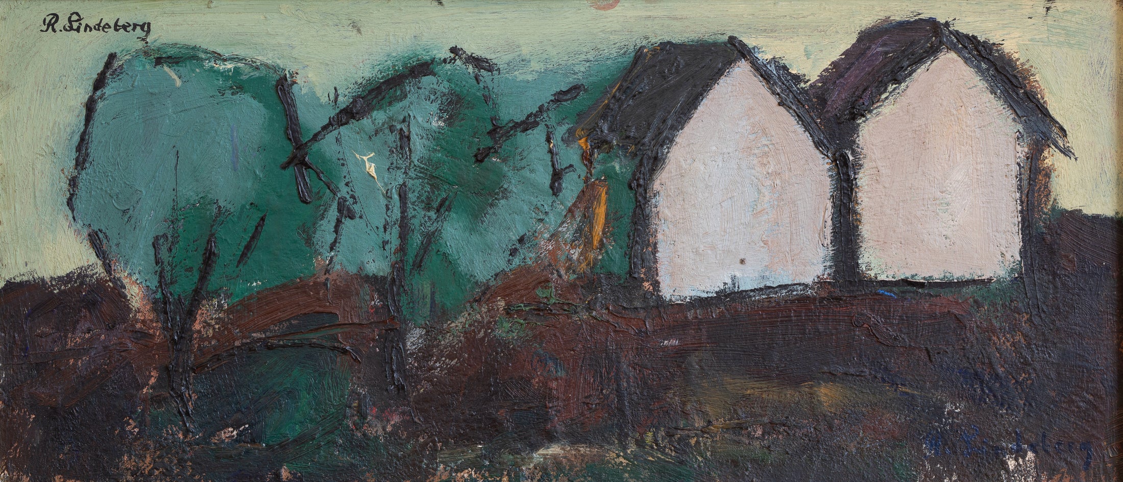 Original Mid Century Vintage Landscape Oil Painting From Sweden
