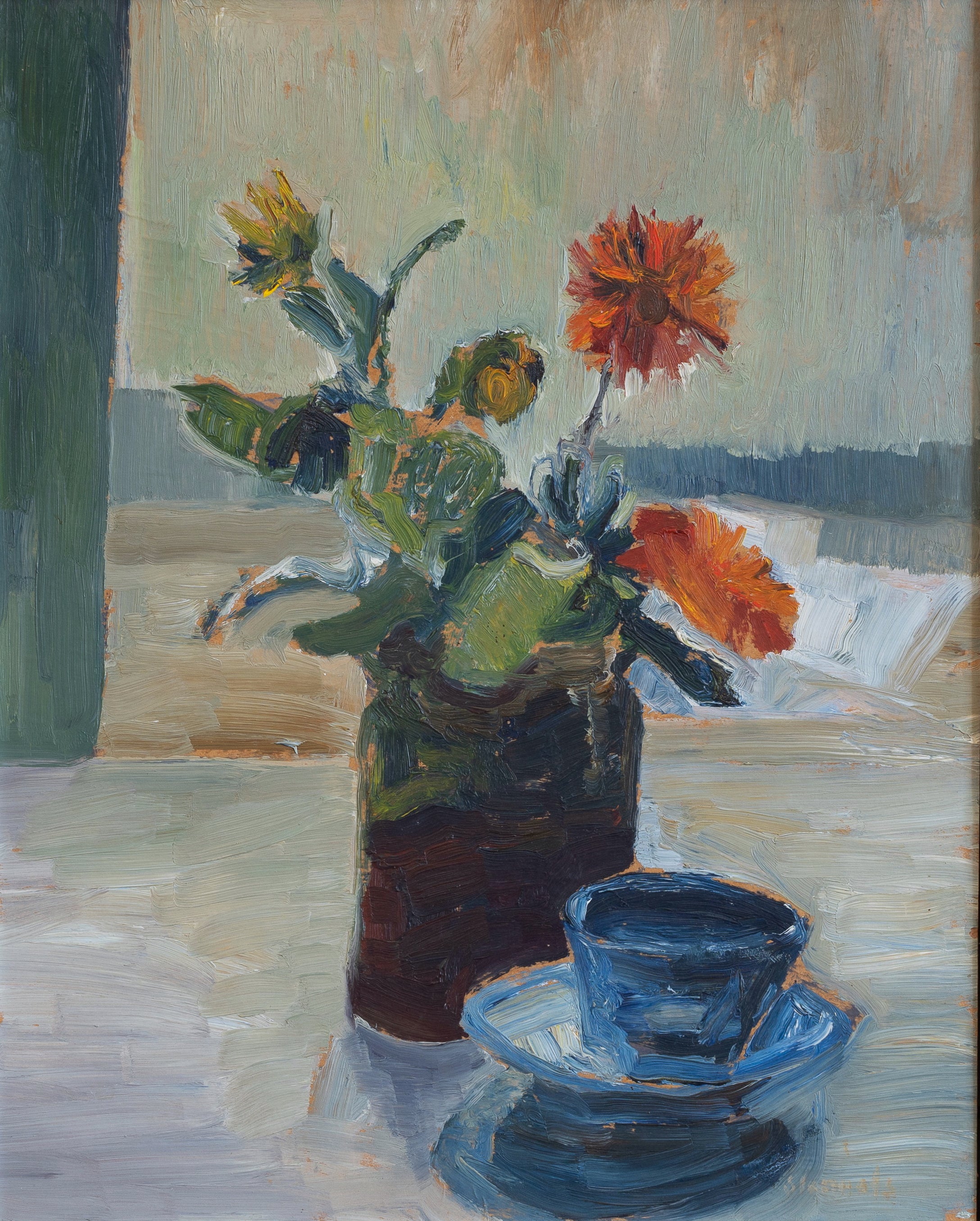Vintage Art Room Original Floral Oil Painting From Sweden