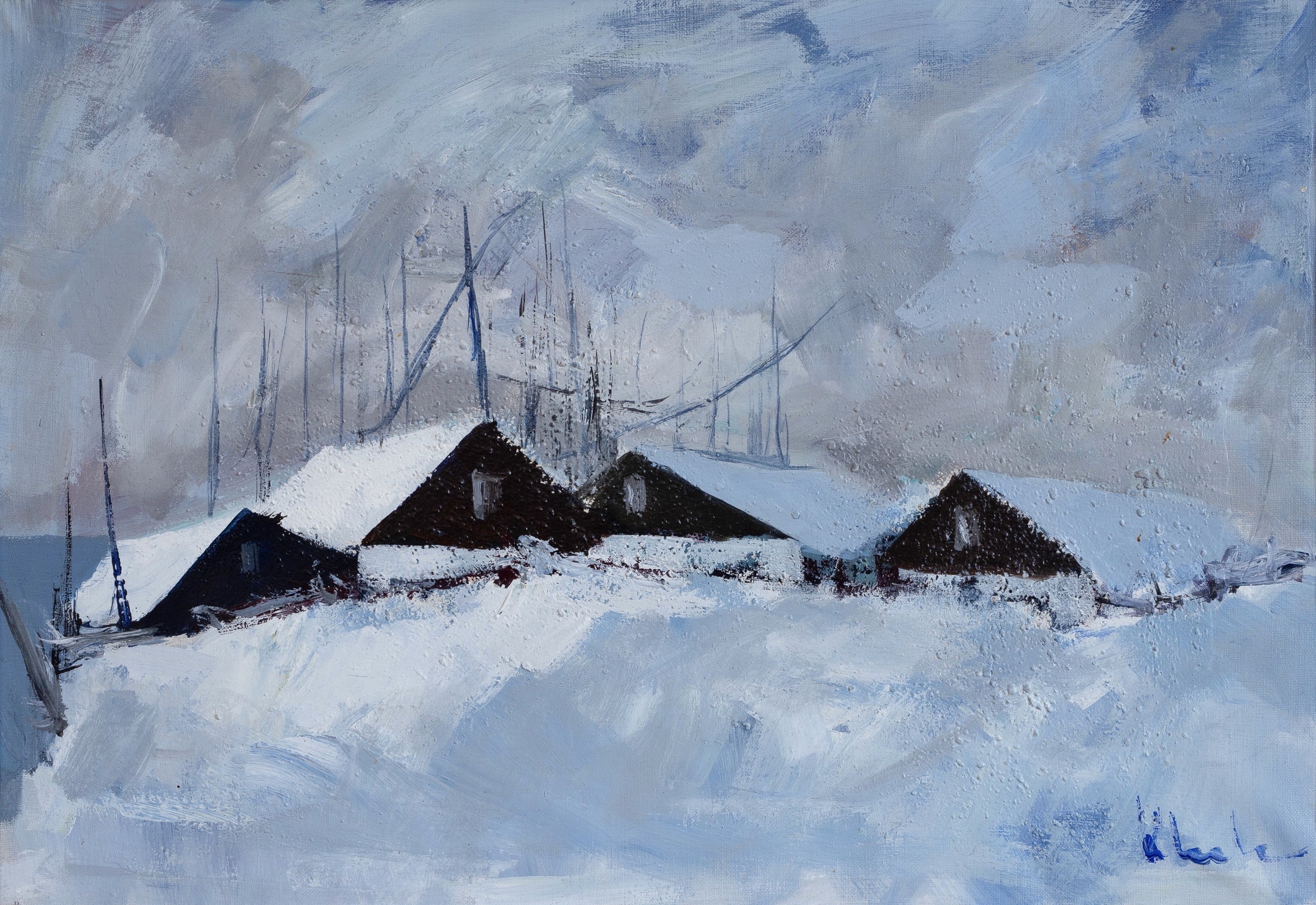 Mid Century Original Winterscape Oil Painting From Sweden by K Christensen