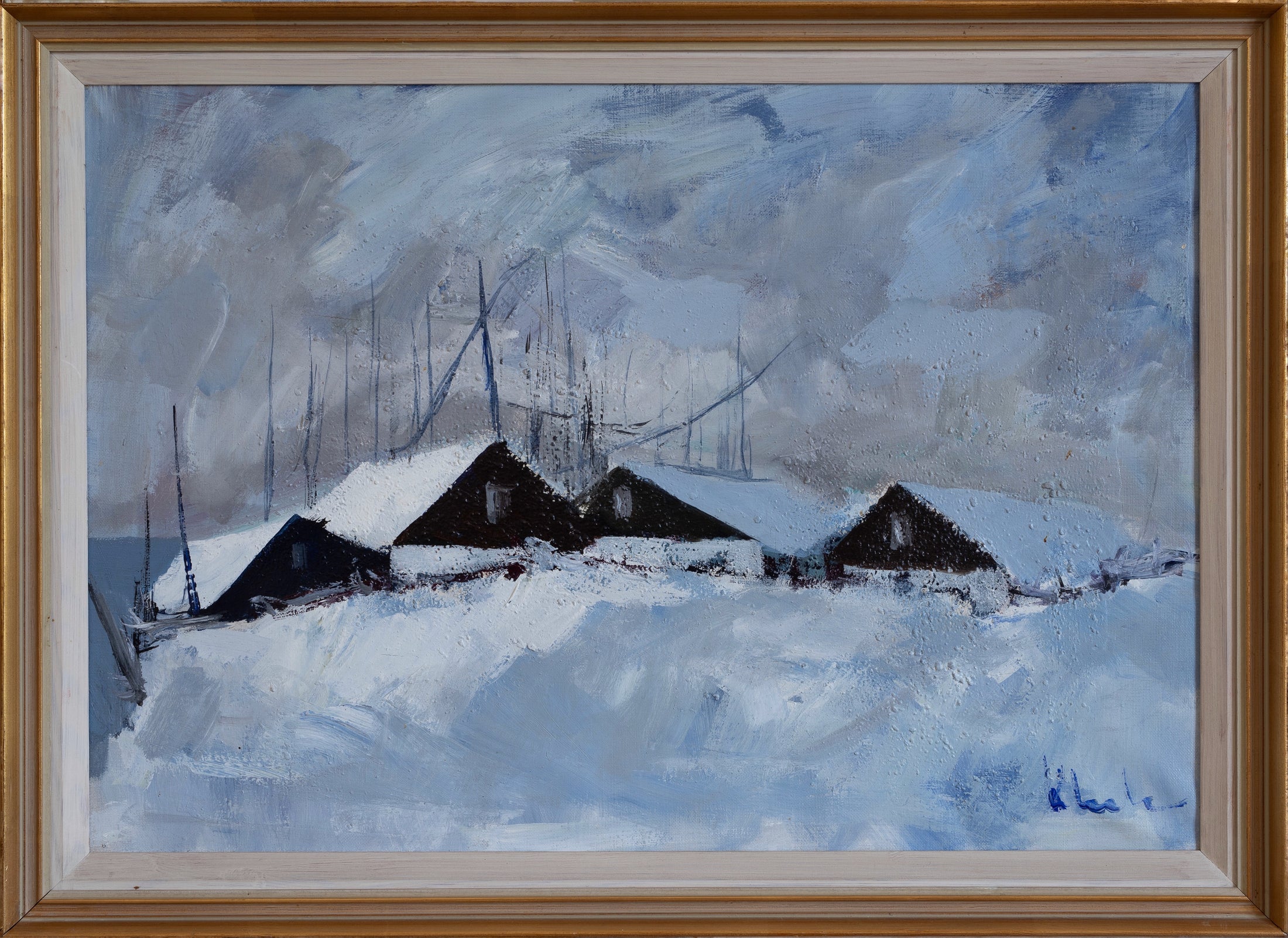 Mid Century Original Winterscape Oil Painting From Sweden by K Christensen