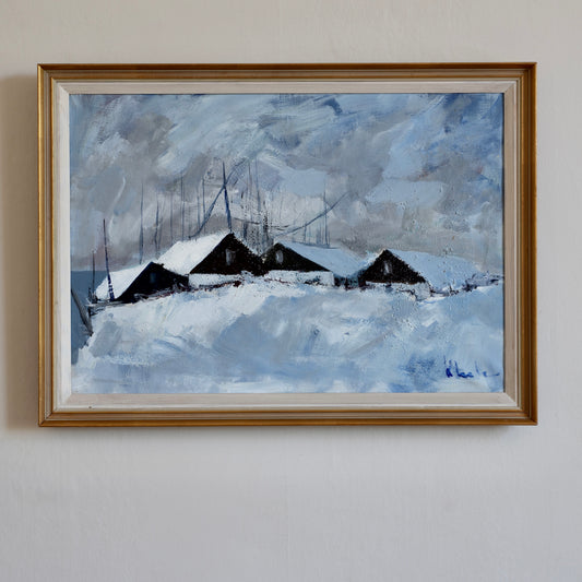 Mid Century Original Winterscape Oil Painting From Sweden by K Christensen