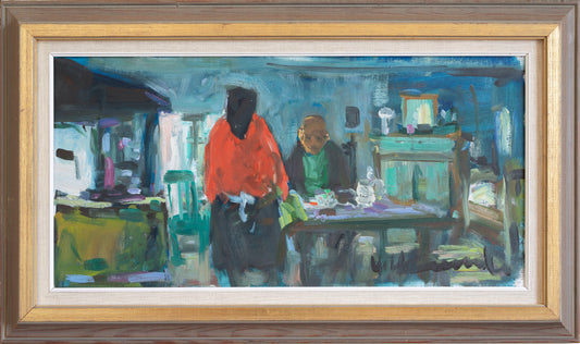Colorful Mid Century Original Interior Oil Painting From Sweden
