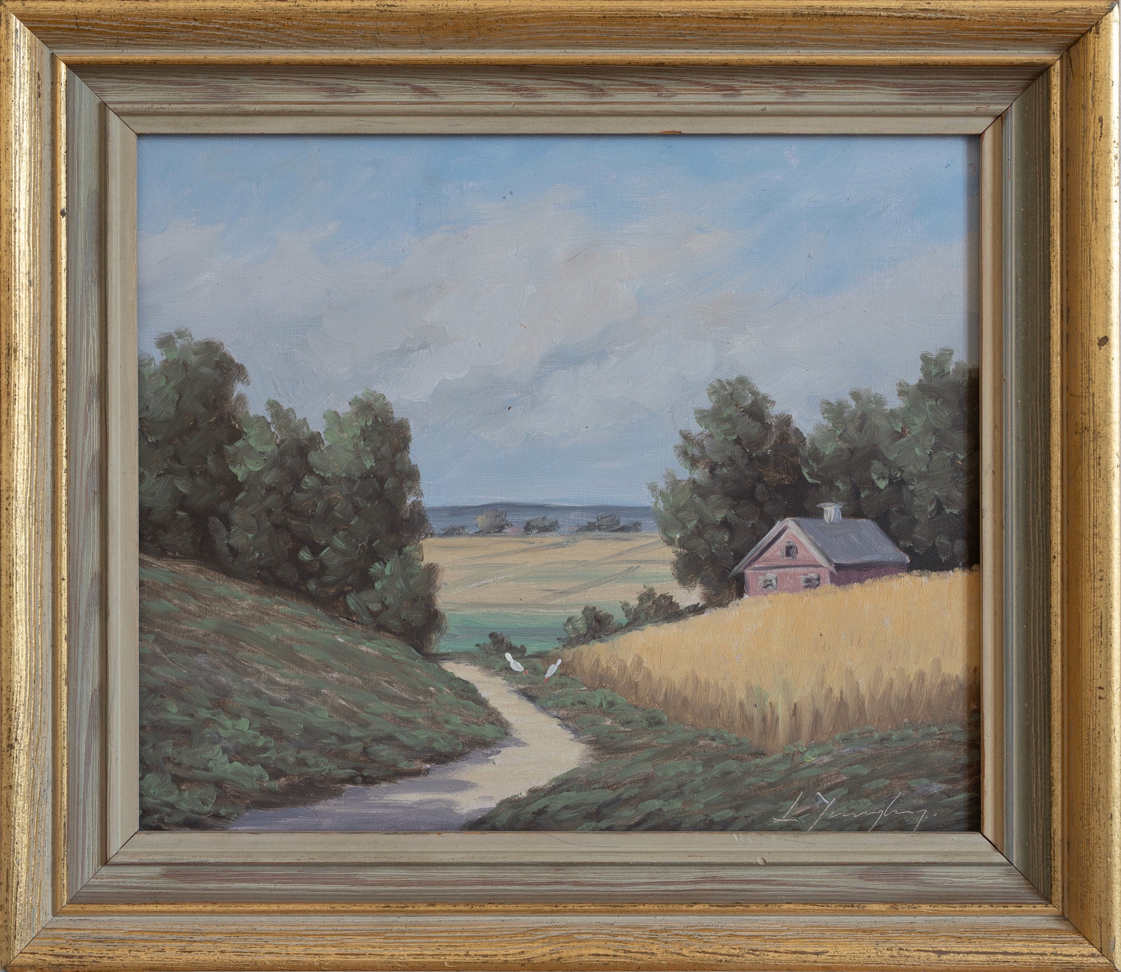 Vintage Art Original Chicken Oil Painting From Sweden