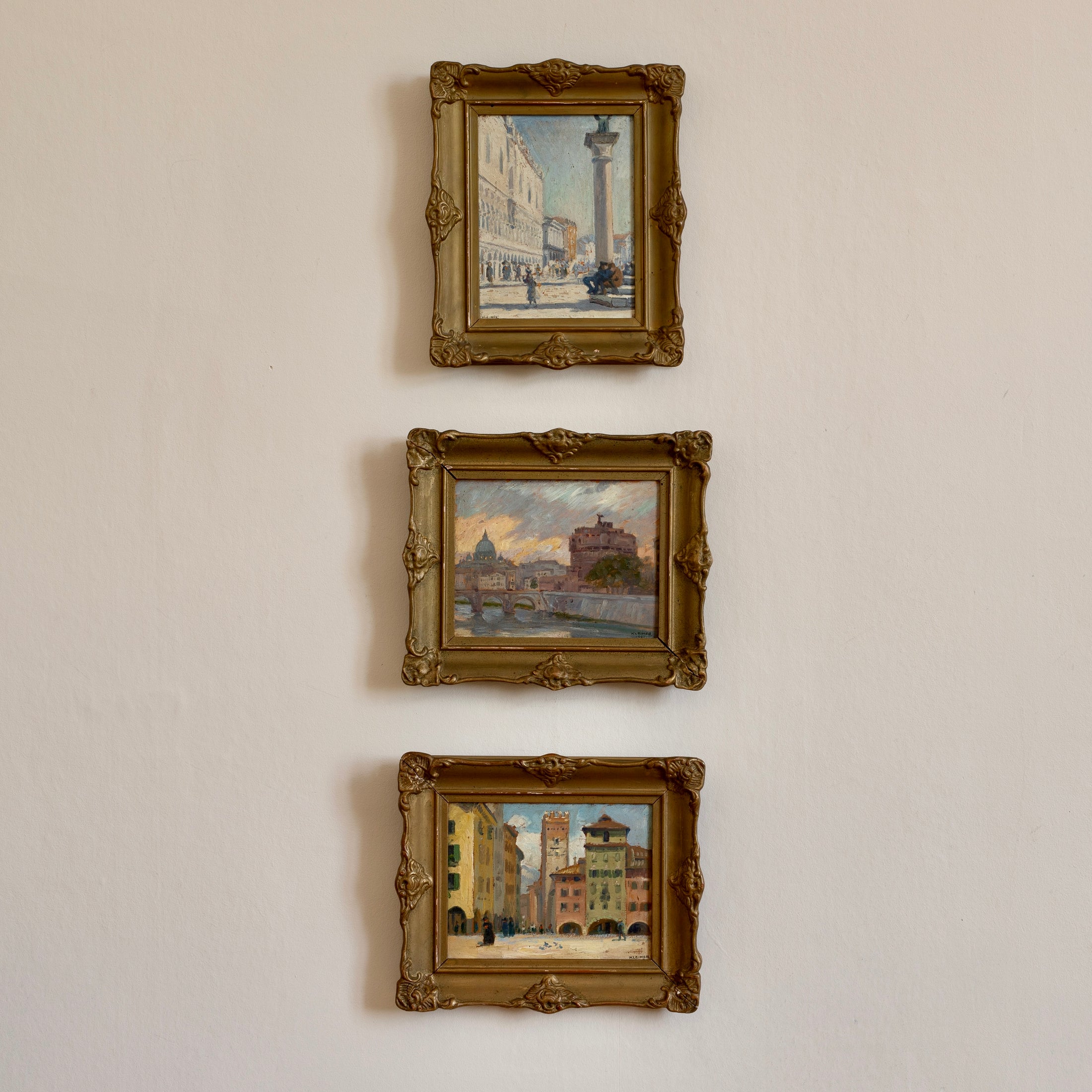 Vintage Art Three Original Cityscape Oil Paintings