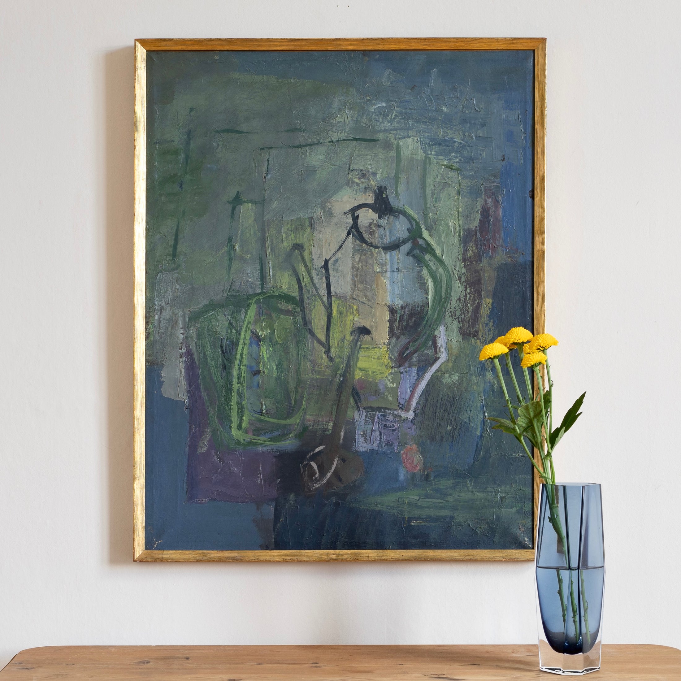 Vintage Art Mid Century Abstract Oil Painting 1965