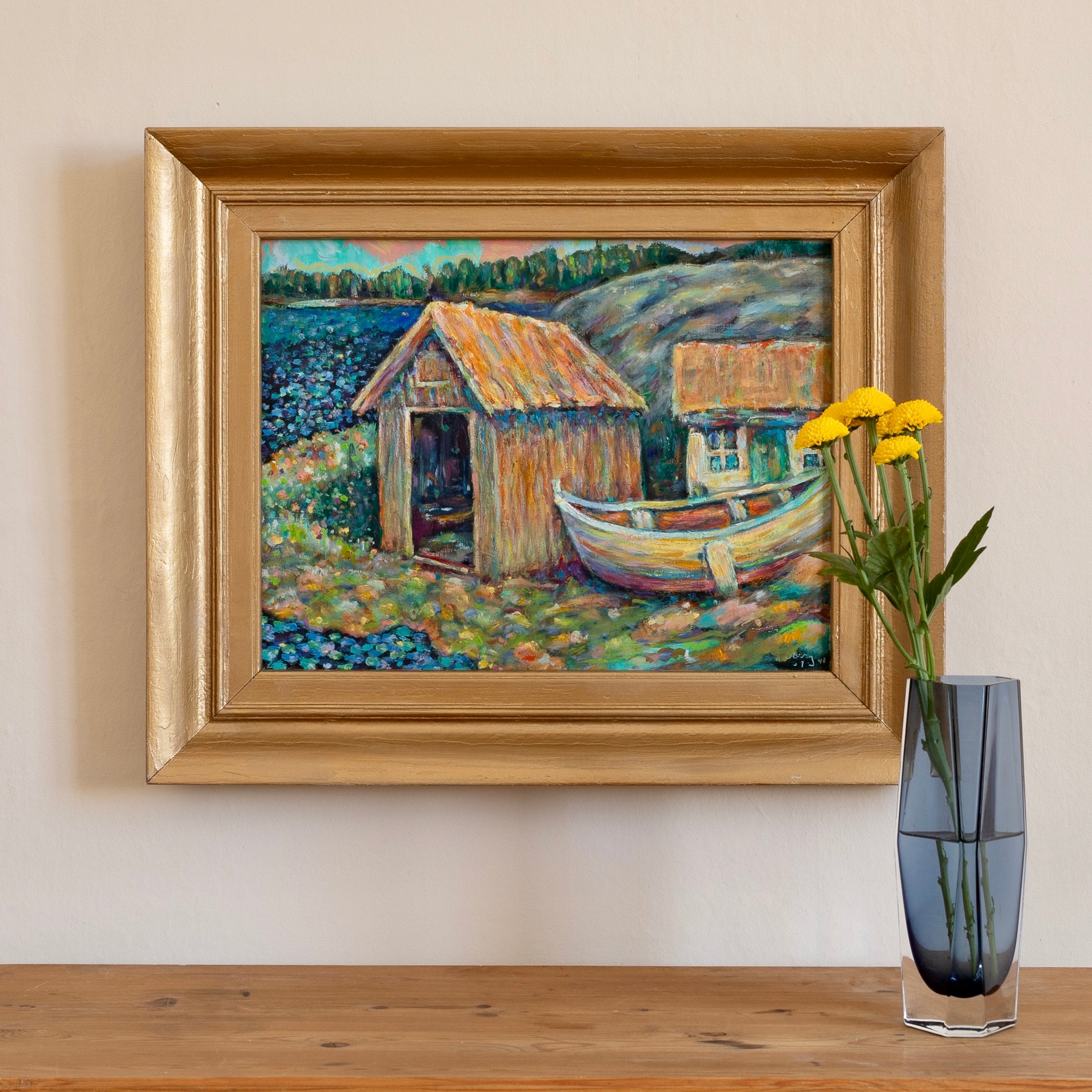 Affordable Art Mid Century Vintage Original Oil Painting  from Sweden