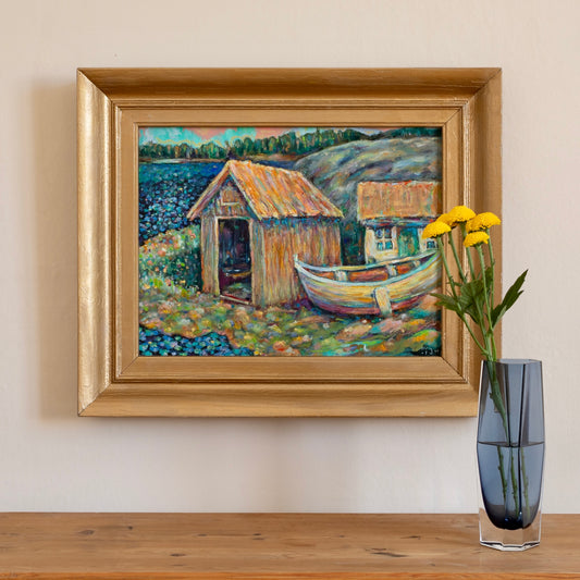 Affordable Art Mid Century Vintage Original Oil Painting  from Sweden