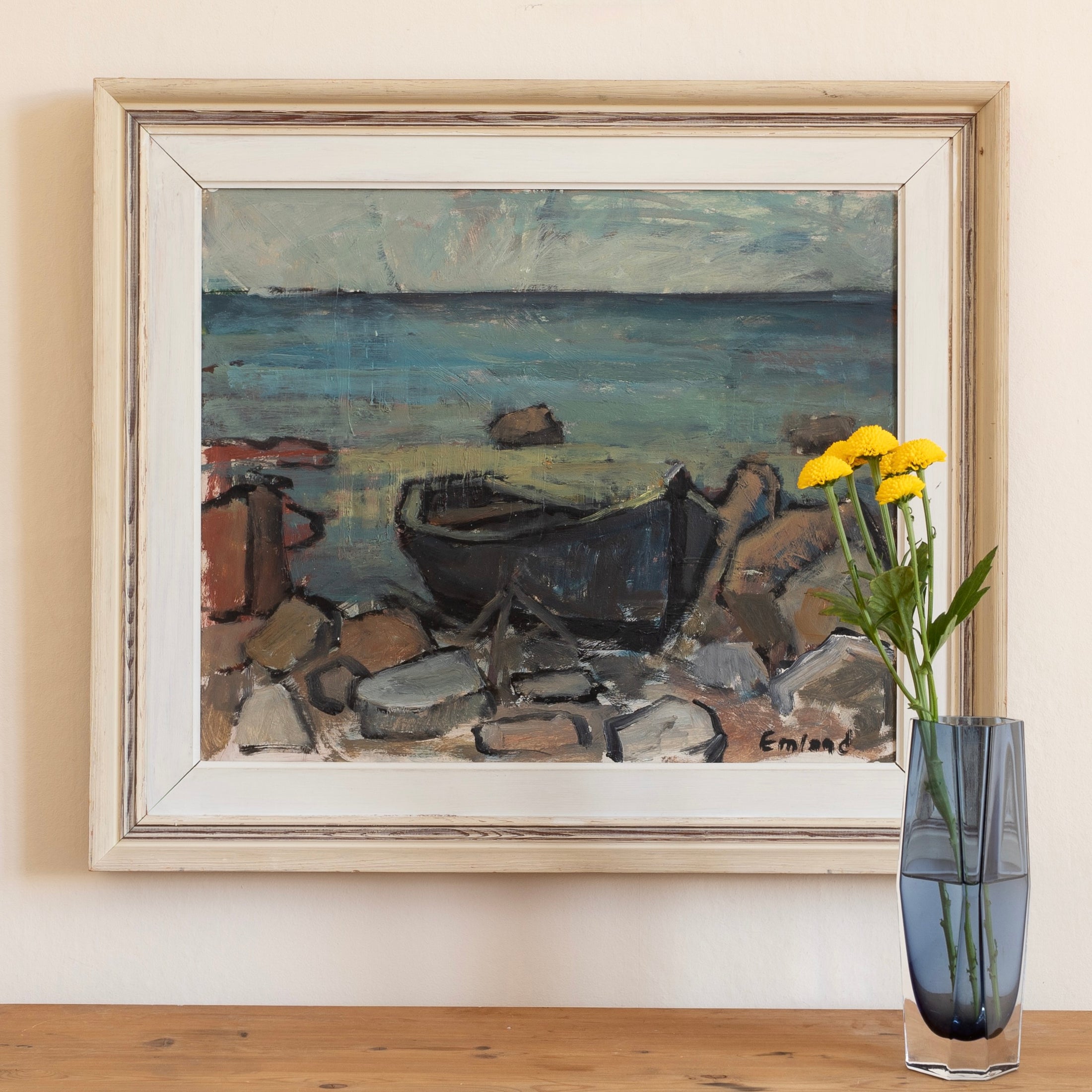 Vintage Mid Century Expressionist Oil Painting from Sweden Signed Emland