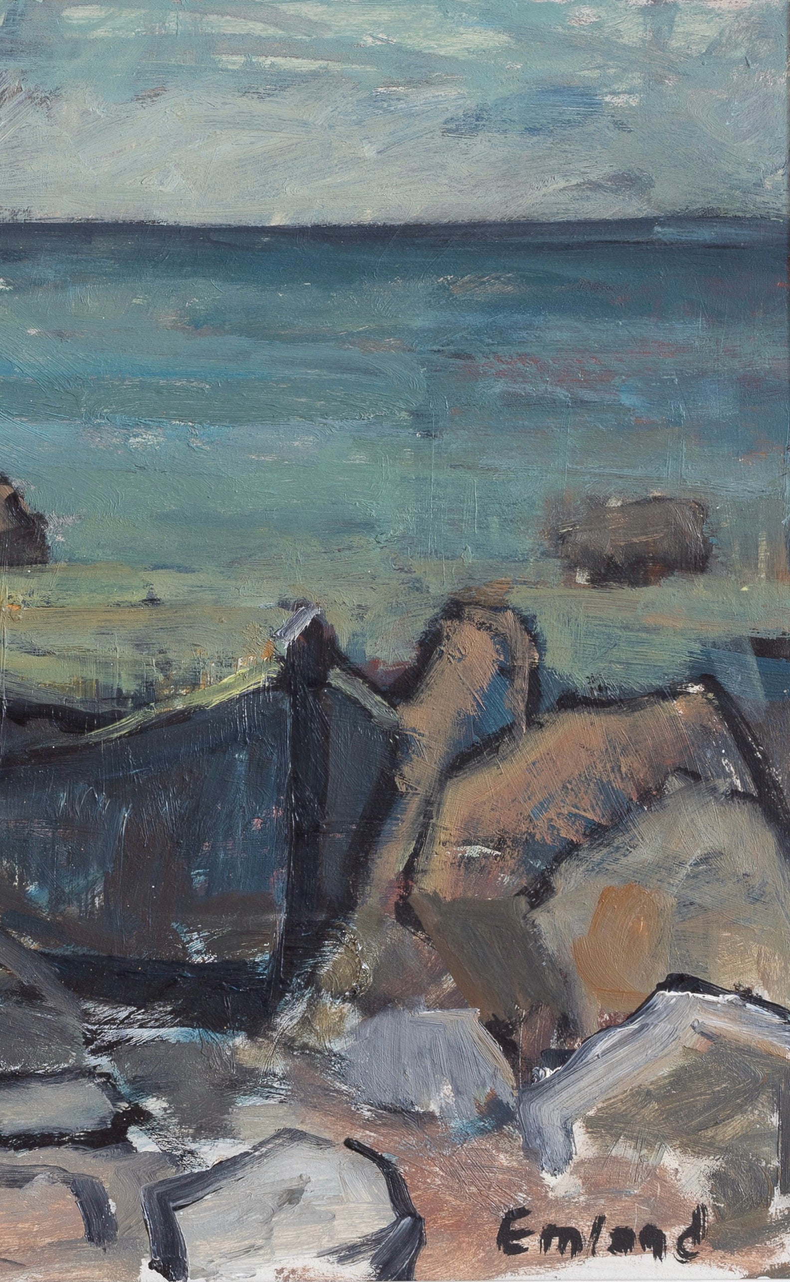 Vintage Mid Century Expressionist Oil Painting from Sweden Signed Emland