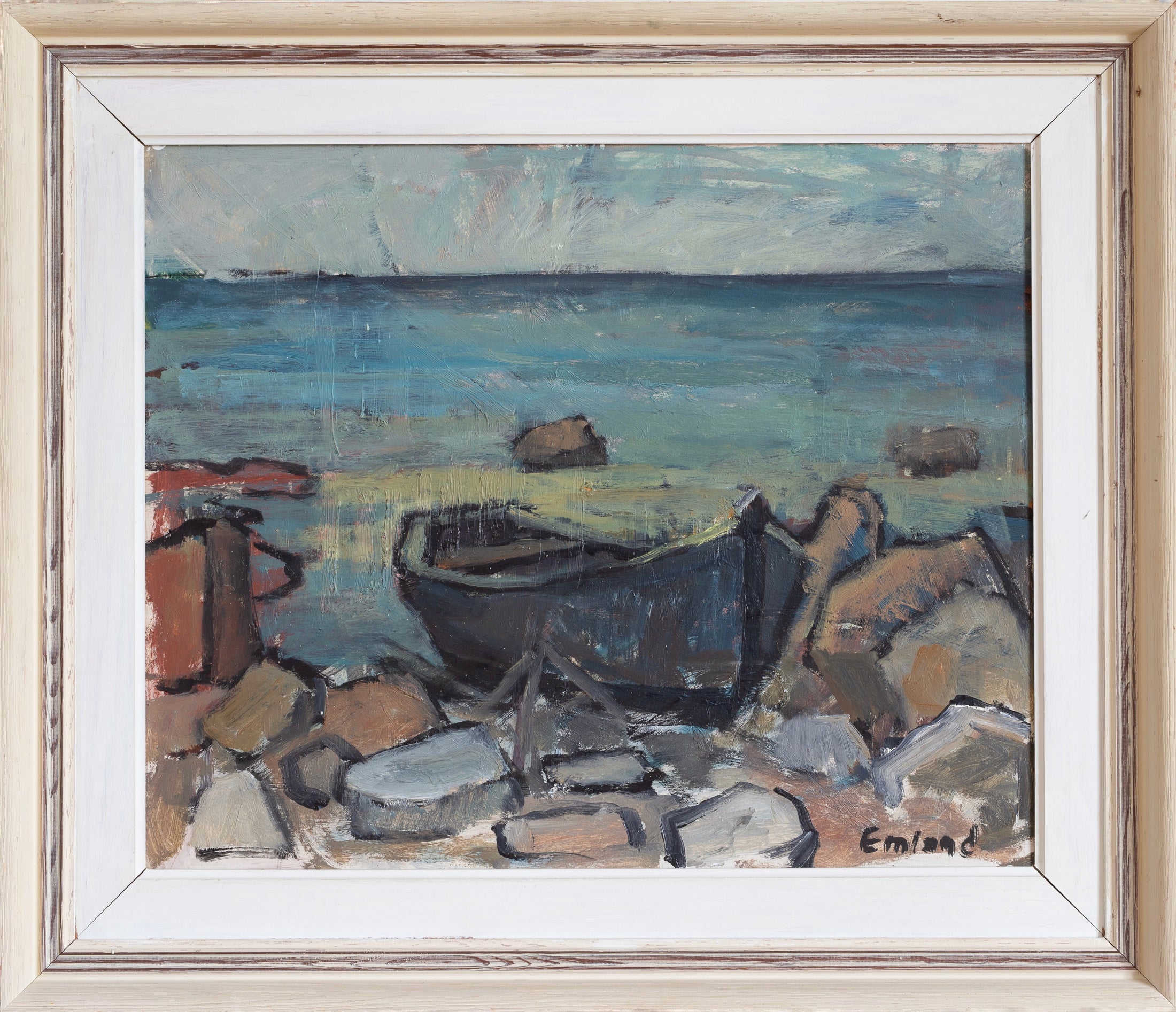 Vintage Mid Century Expressionist Oil Painting from Sweden Signed Emland