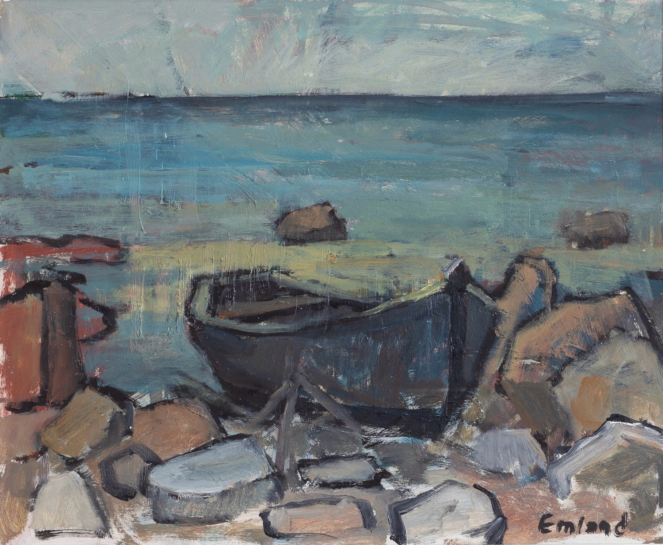 Vintage Mid Century Expressionist Oil Painting from Sweden Signed Emland